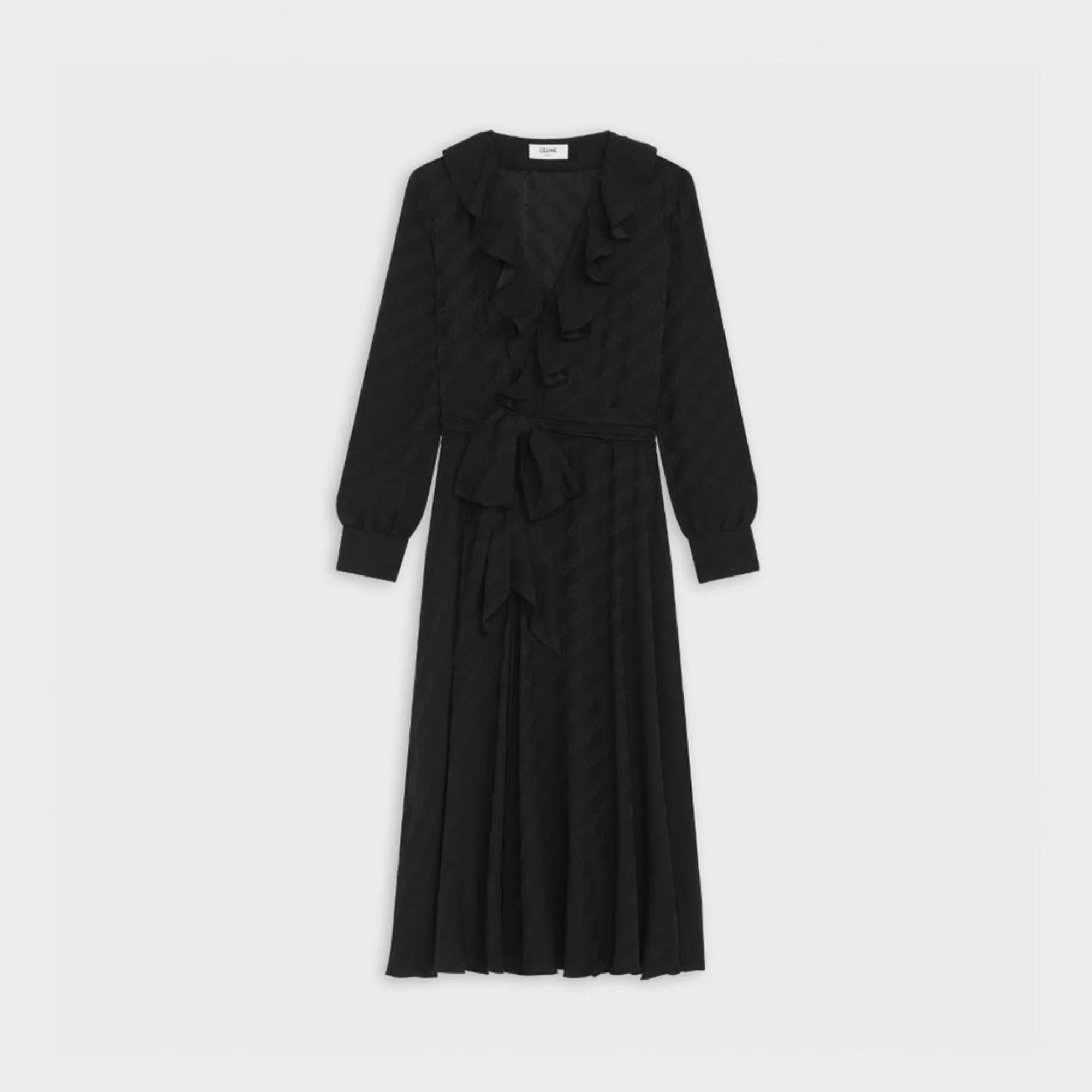 Dress Ruffled With Long Sleeves Silk Robe Volantee Manches Longues Jacq Soie Chaine Triomphe T/T - Black