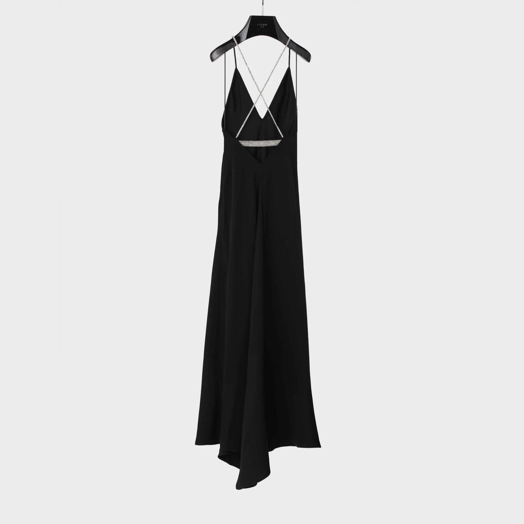 Dress Lingerie Bretelles Strass Crêpe Envers Satin Robe - Black - Image 2