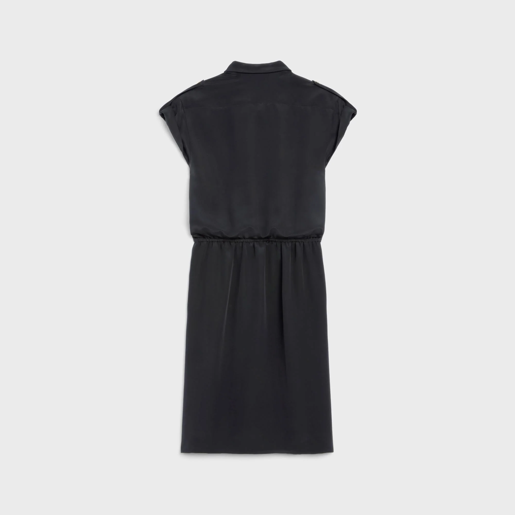 Dress Chemise Poches Army Drap Léger De Soie Robe - Black - Image 2
