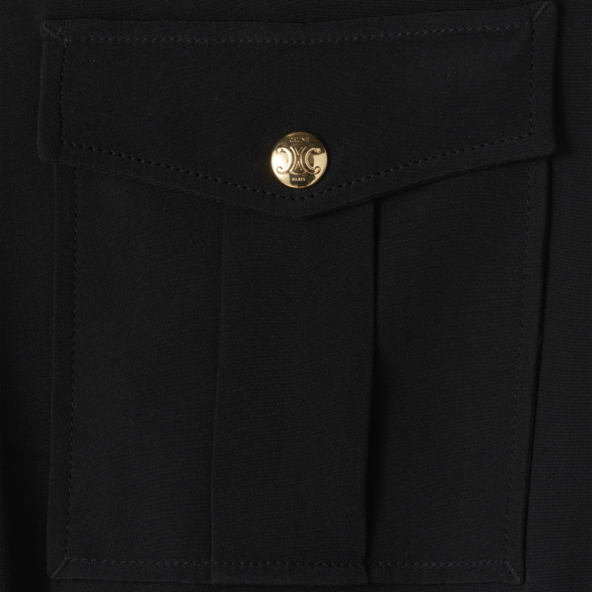 Dress Chemise Poches Army Drap Léger De Soie Robe - Black - Image 6