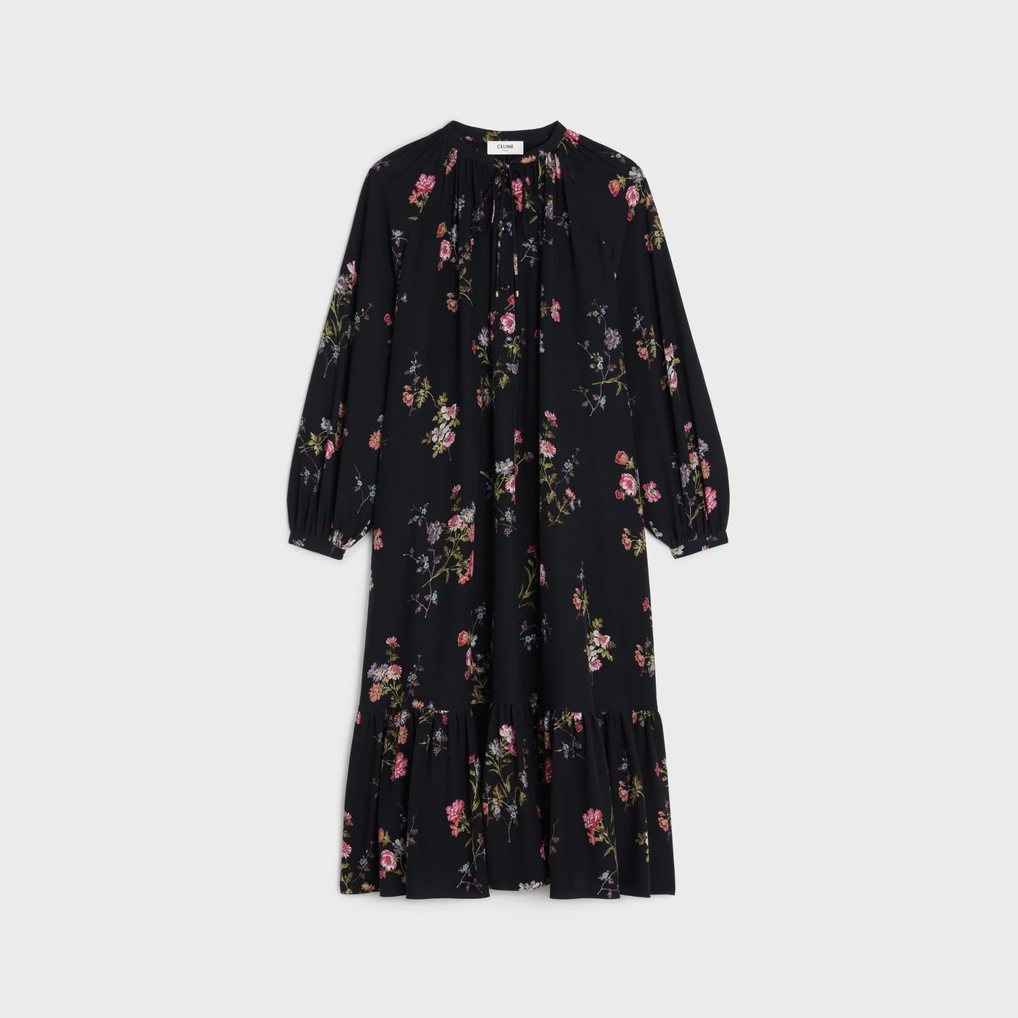 Dress Folk Crêpe De Chine Fleurs Grunge Robe - Noir/Multicolore