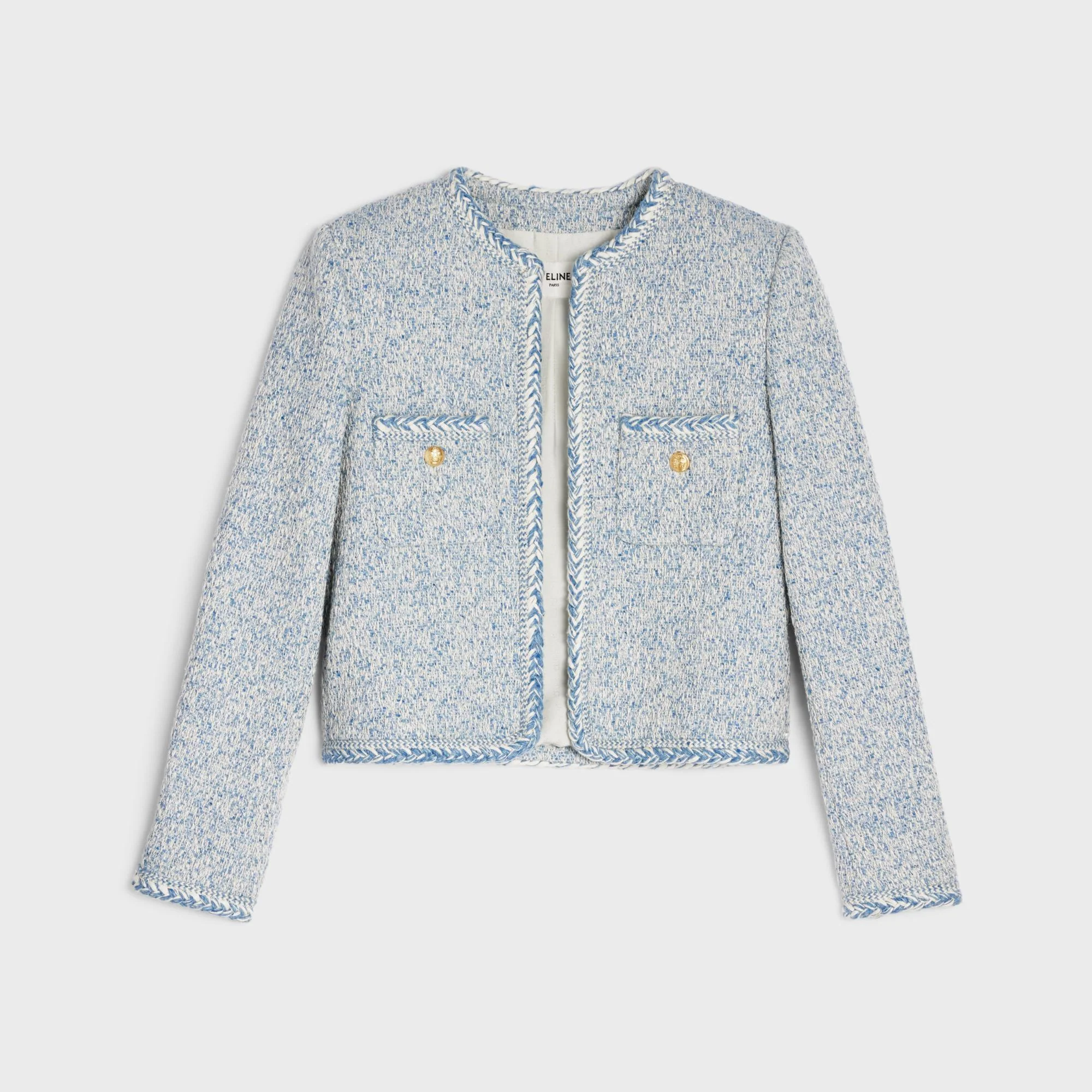 Veste Cardigan Manche Gallon Natté De Coton Rayures - Bleu Délavé/Écru