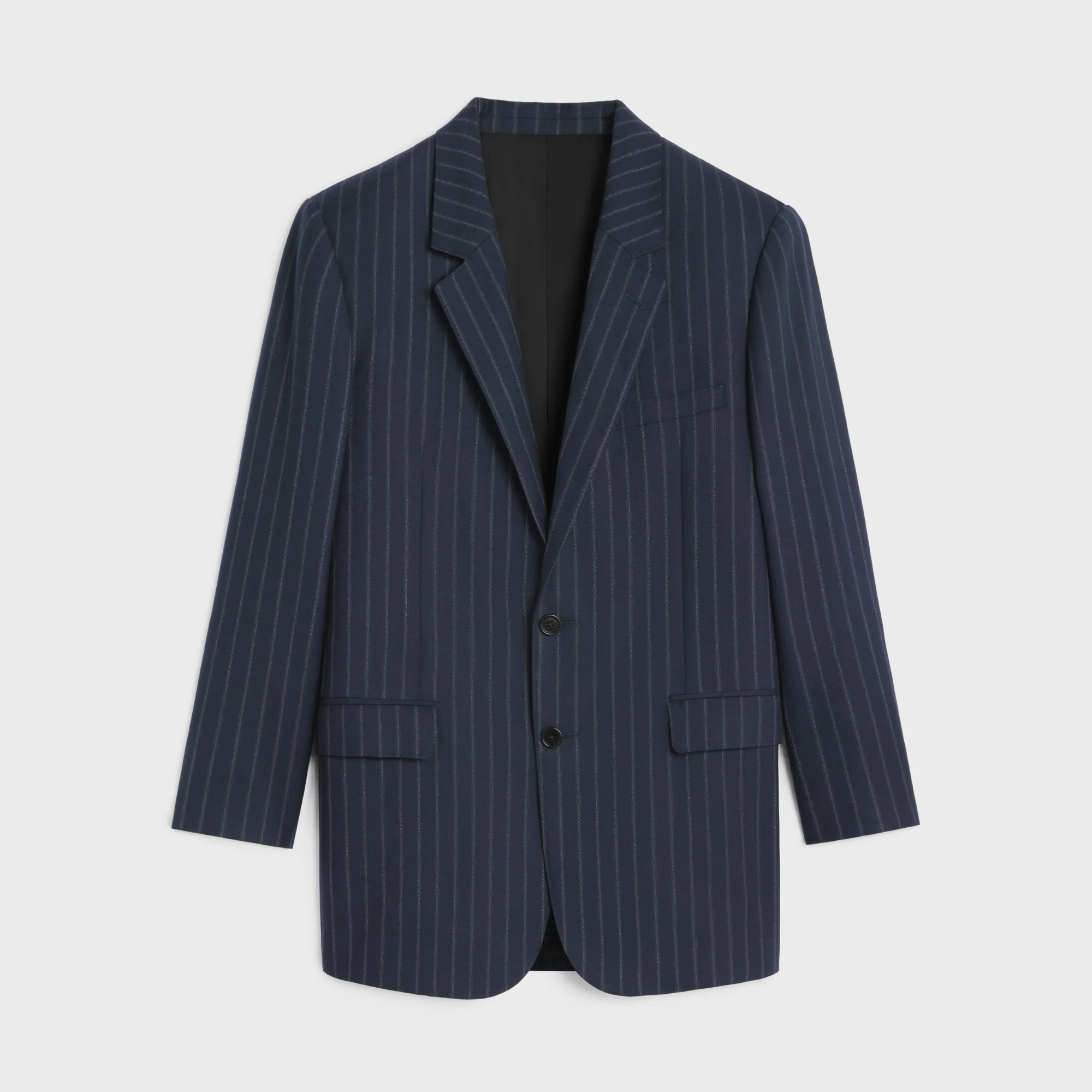 Blazer Bnf 2B Col Droit Laine Rayure Fantome - Navy/Craie