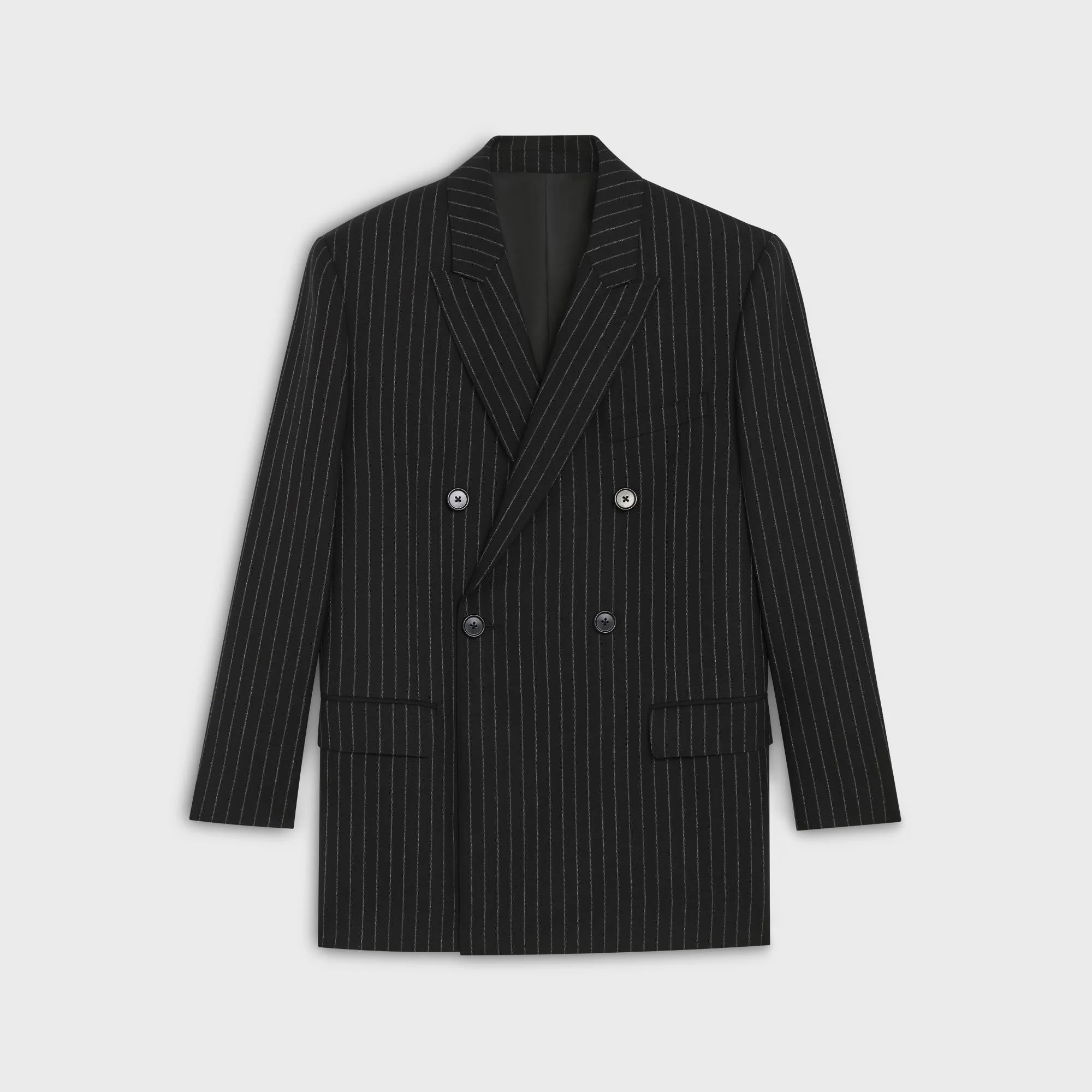 Veste Rect 4B Croisée Toile Laine Rayure - Black / Chalk