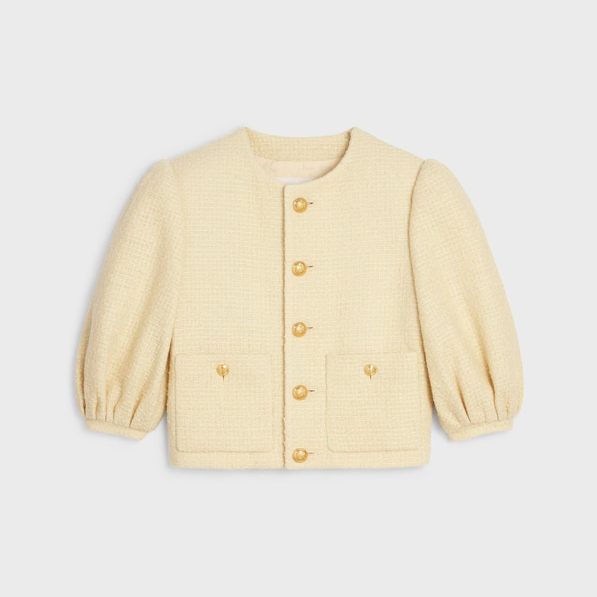 Veste Cardigan Manche Ballon Bouclette Natte - Jaune Paille