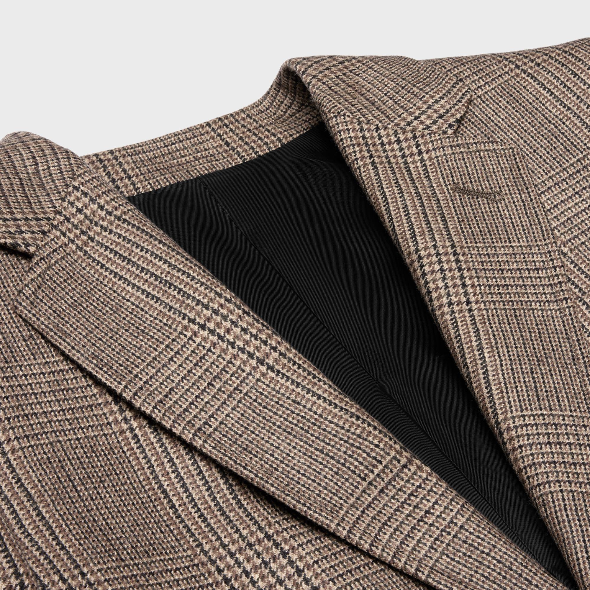 Veste Courte 2B Col Droit Laine Prince De Galles - Beige/Marron/Noir - Image 3