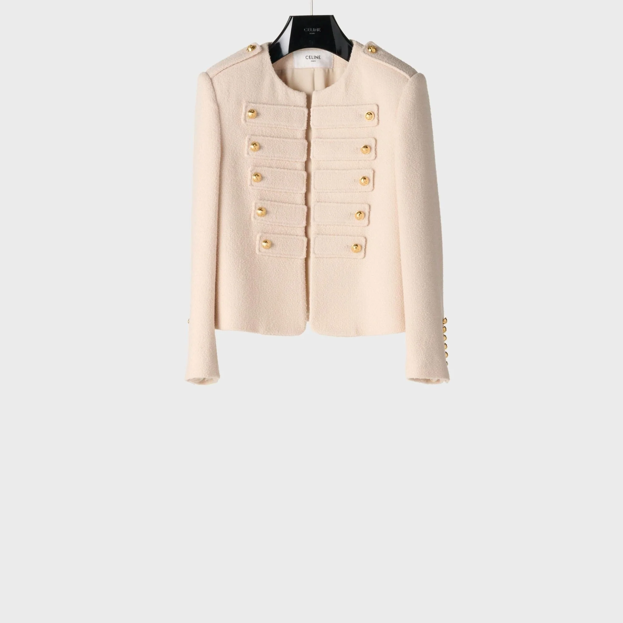 Veste Militaire Col Pur Wool Natte - Creme