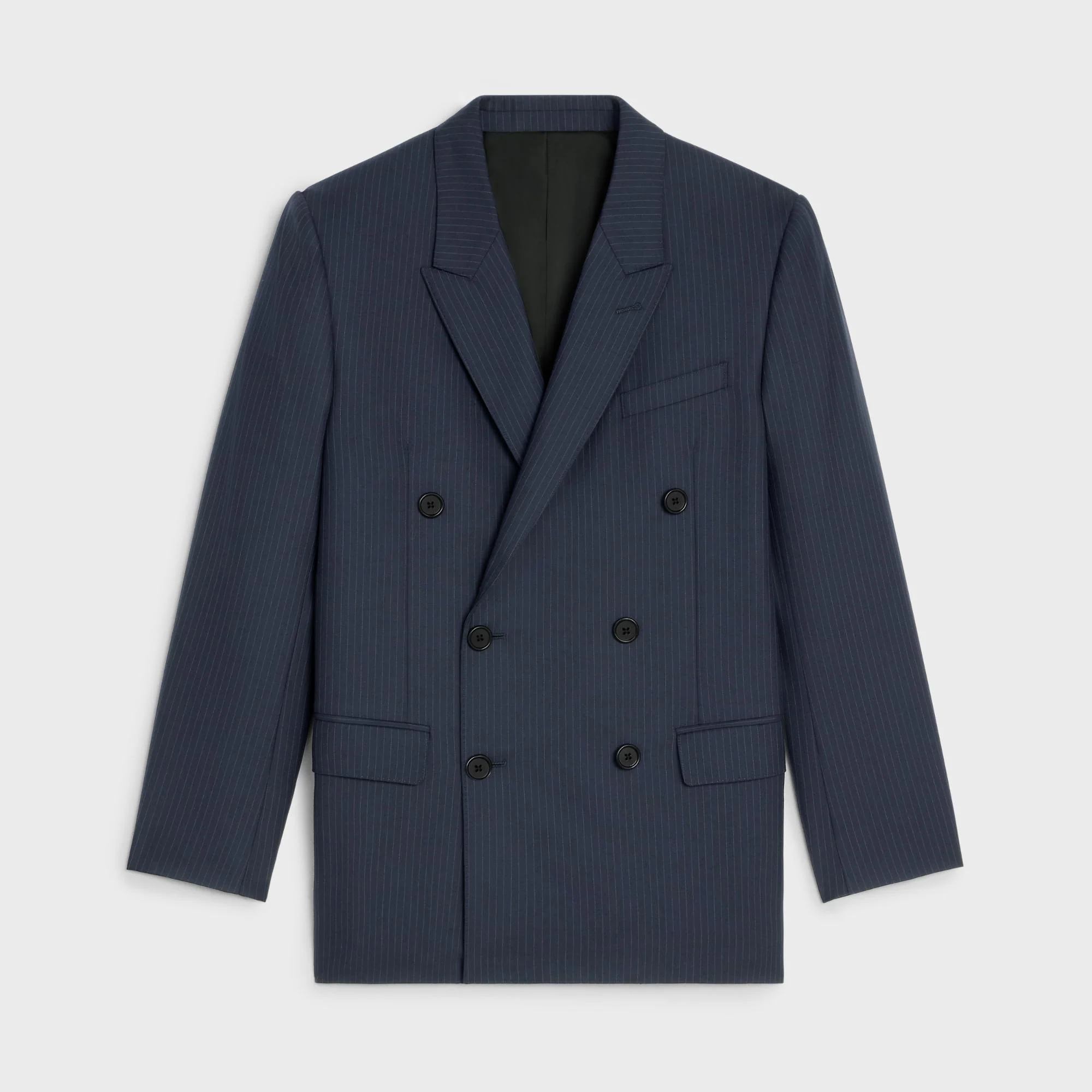 Veste Jude 6B Col Cranté Toile Legere Rayure Cambridge - Navy/Craie