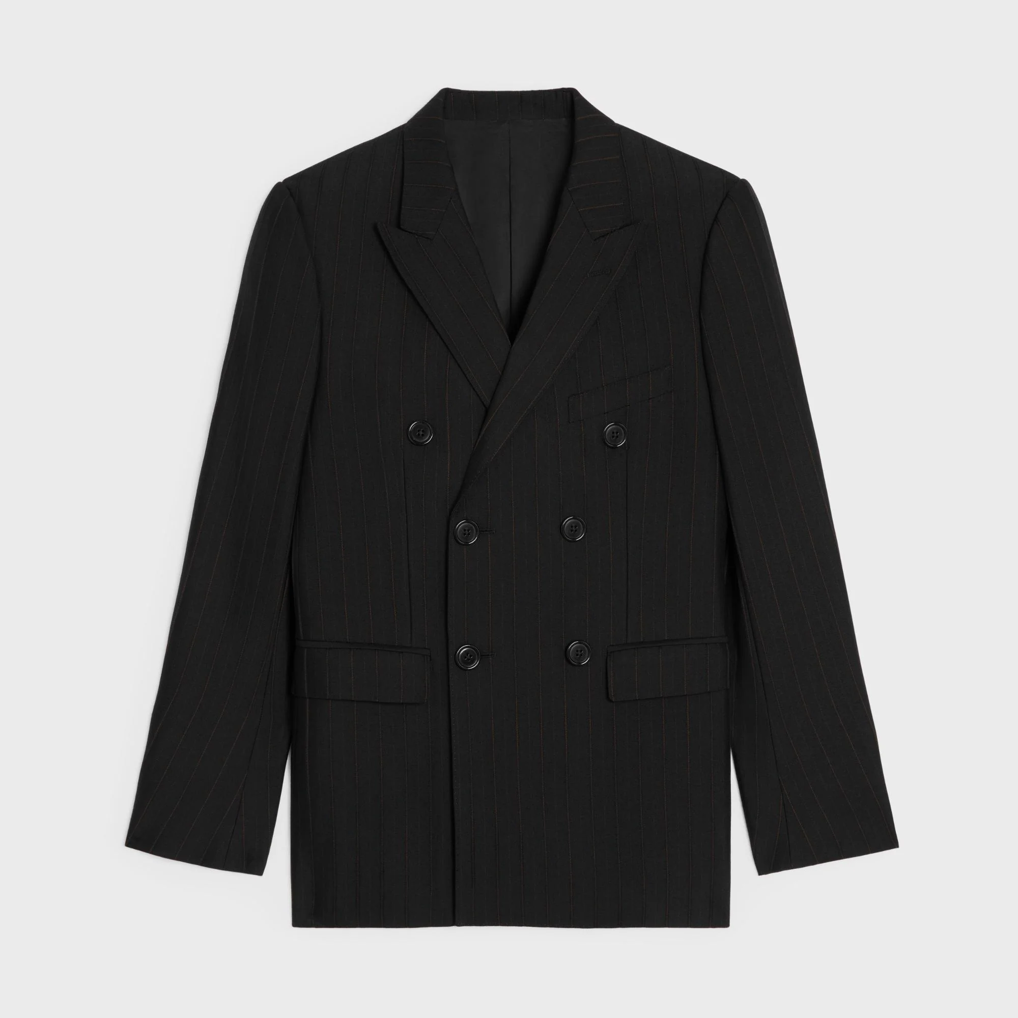 Veste Carnaby 6B Col Crante Gabardine Laine Rayure Satin - Noir/Marron