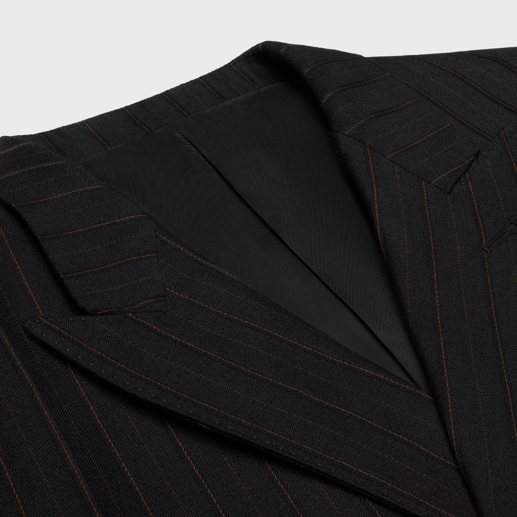 Veste Carnaby 6B Col Crante Gabardine Laine Rayure Satin - Noir/Marron - Image 3