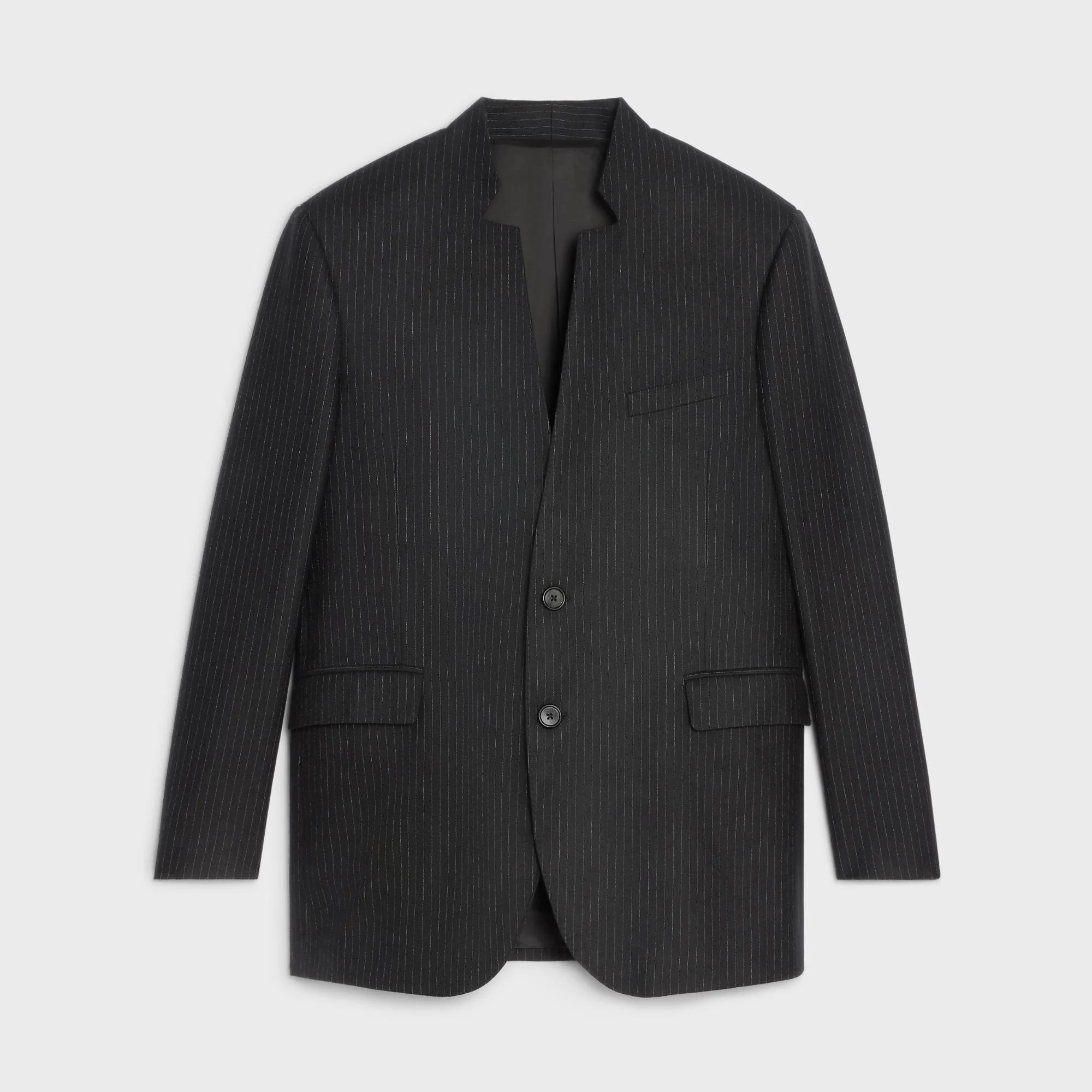 Veste Boxy 2B Col Decrante Flanelle Laine Pinstripe - Noir/Craie