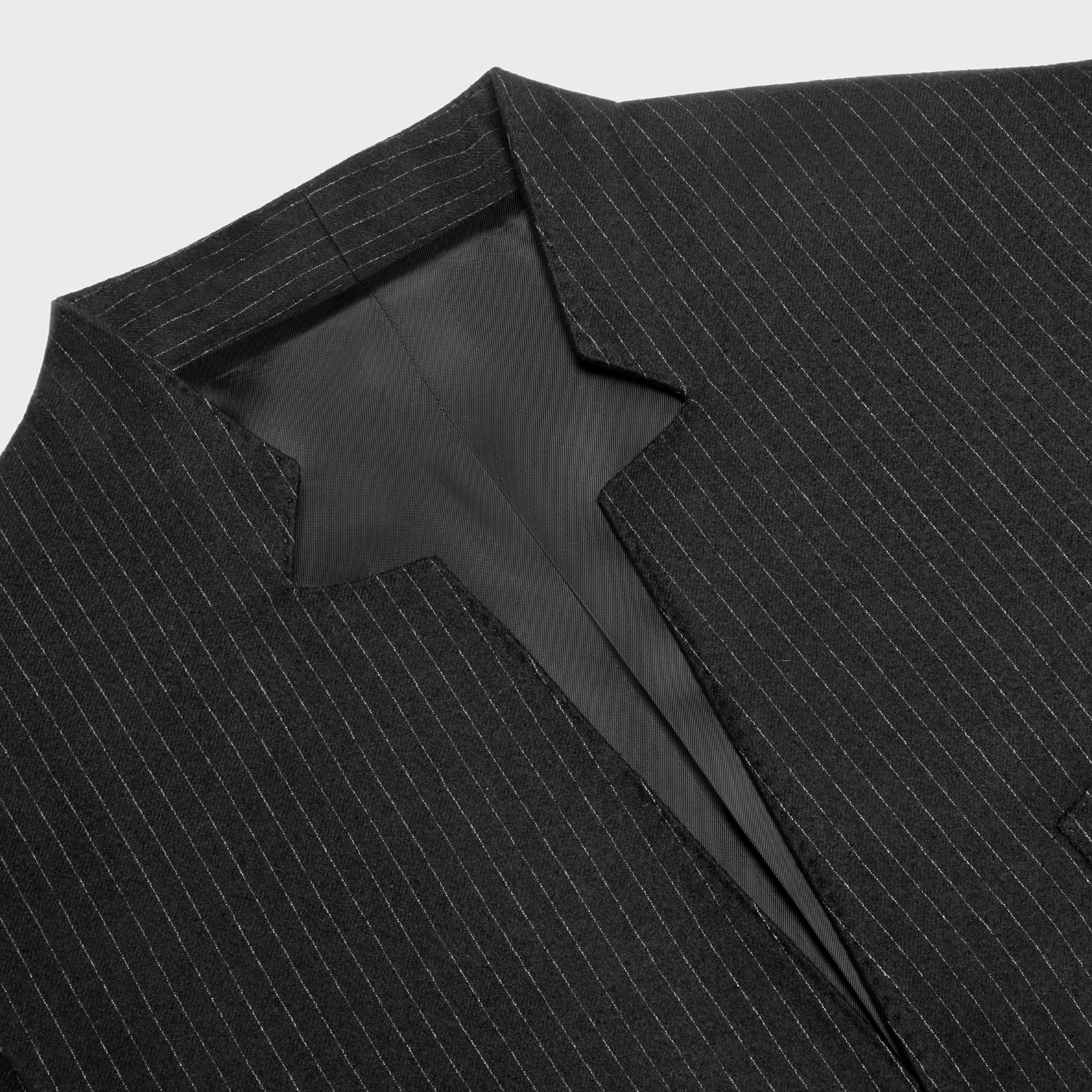 Veste Boxy 2B Col Decrante Flanelle Laine Pinstripe - Noir/Craie - Image 12