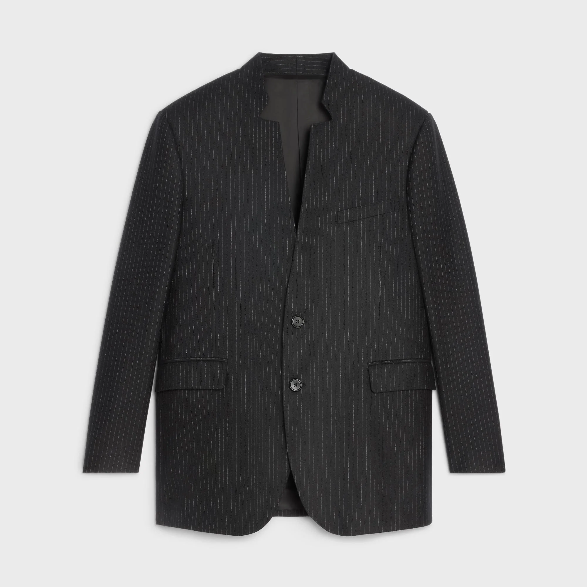 Veste Boxy 2B Col Decrante Flanelle Laine Pinstripe - Noir/Craie - Image 8