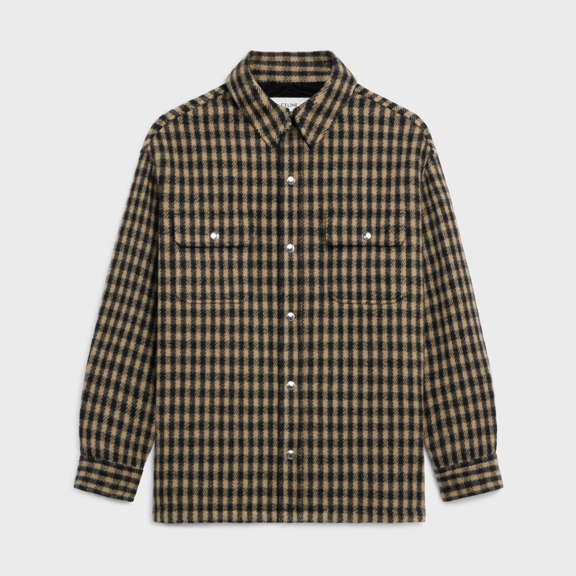 Quilted Wool Overshirt Surchemise Matelassee Laine Carreaux Cologne - Camel/Noir