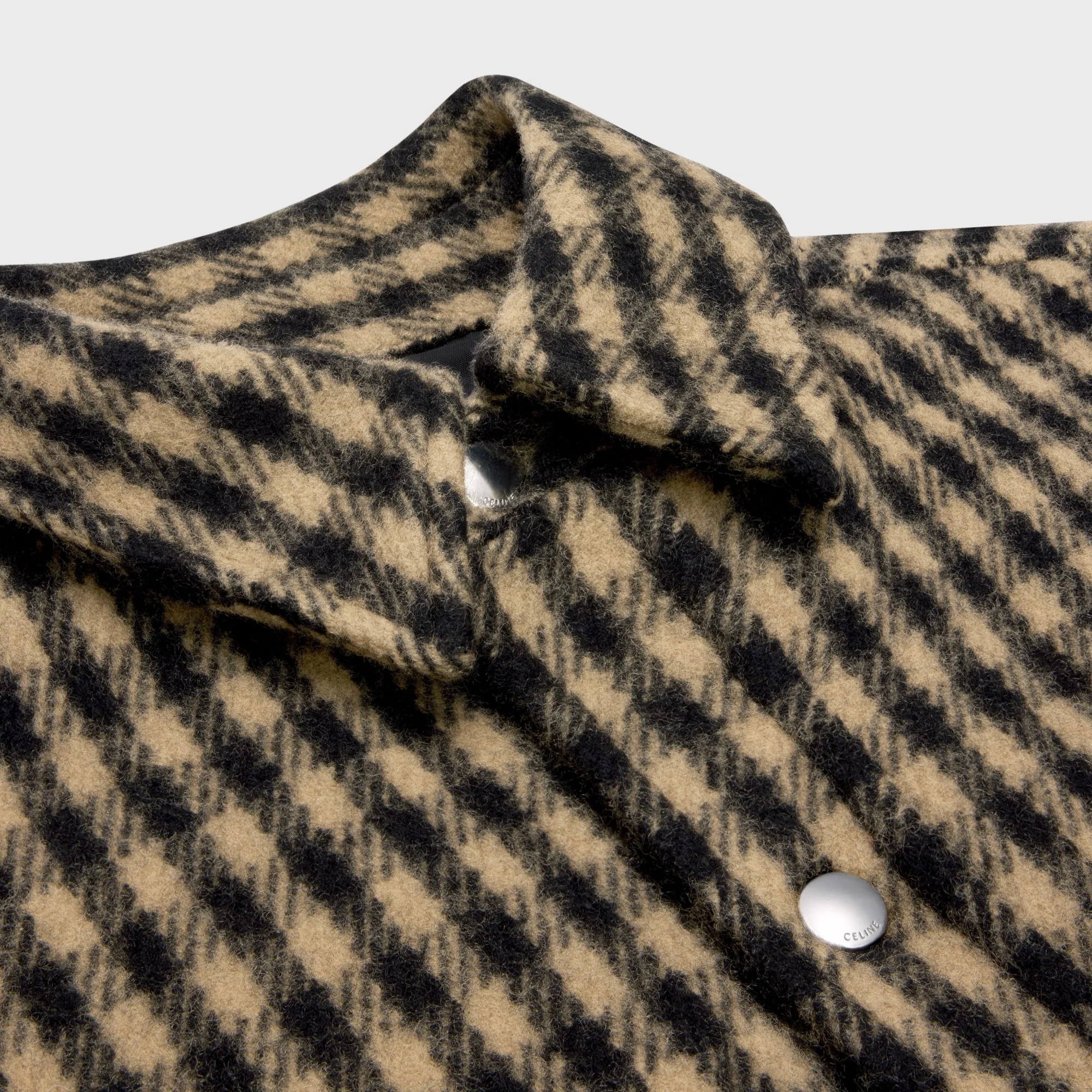Quilted Wool Overshirt Surchemise Matelassee Laine Carreaux Cologne - Camel/Noir - Image 3