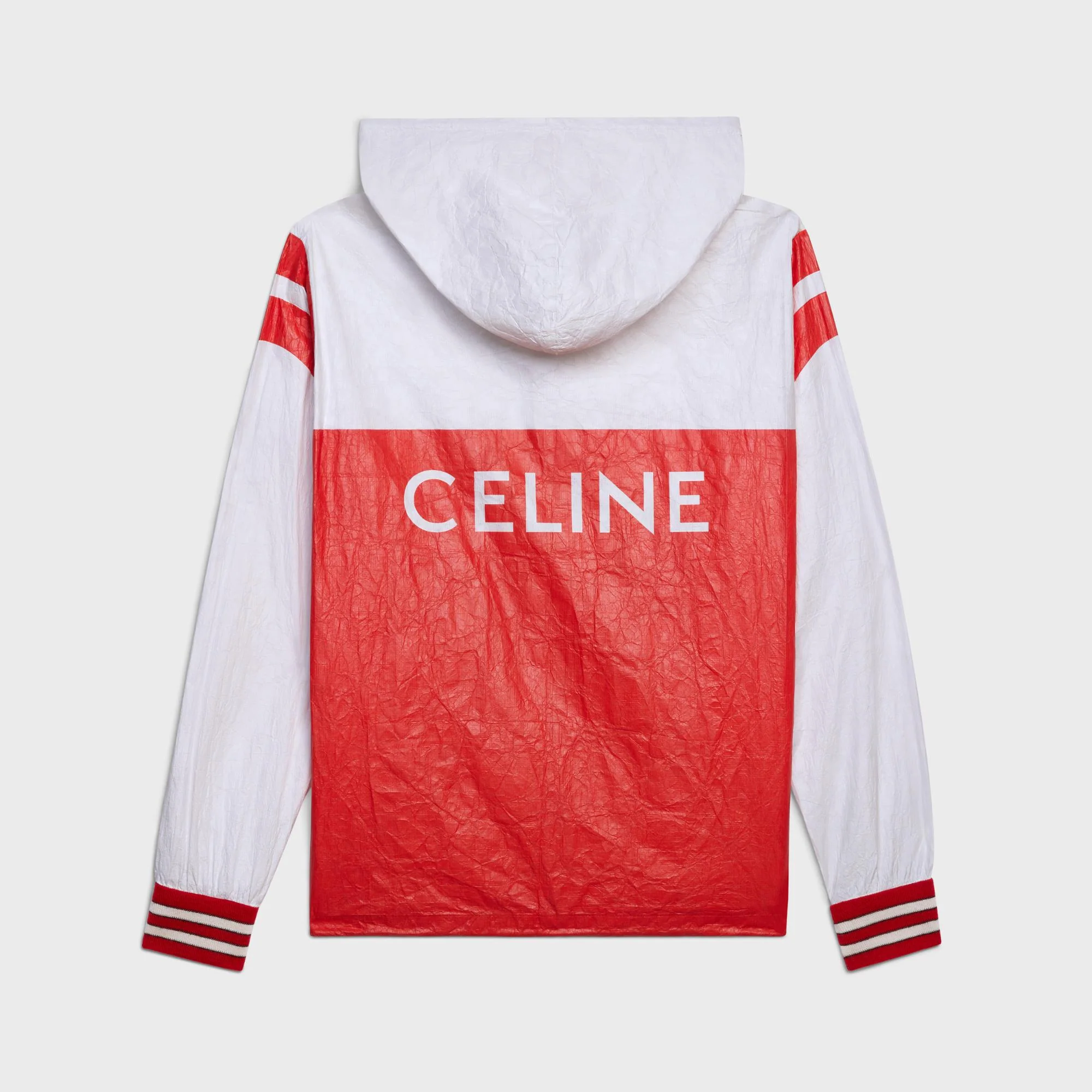 Veste Zippée Capuche Celine Tissus Effet Papier Color Bloc - Blanc/Rouge - Image 5