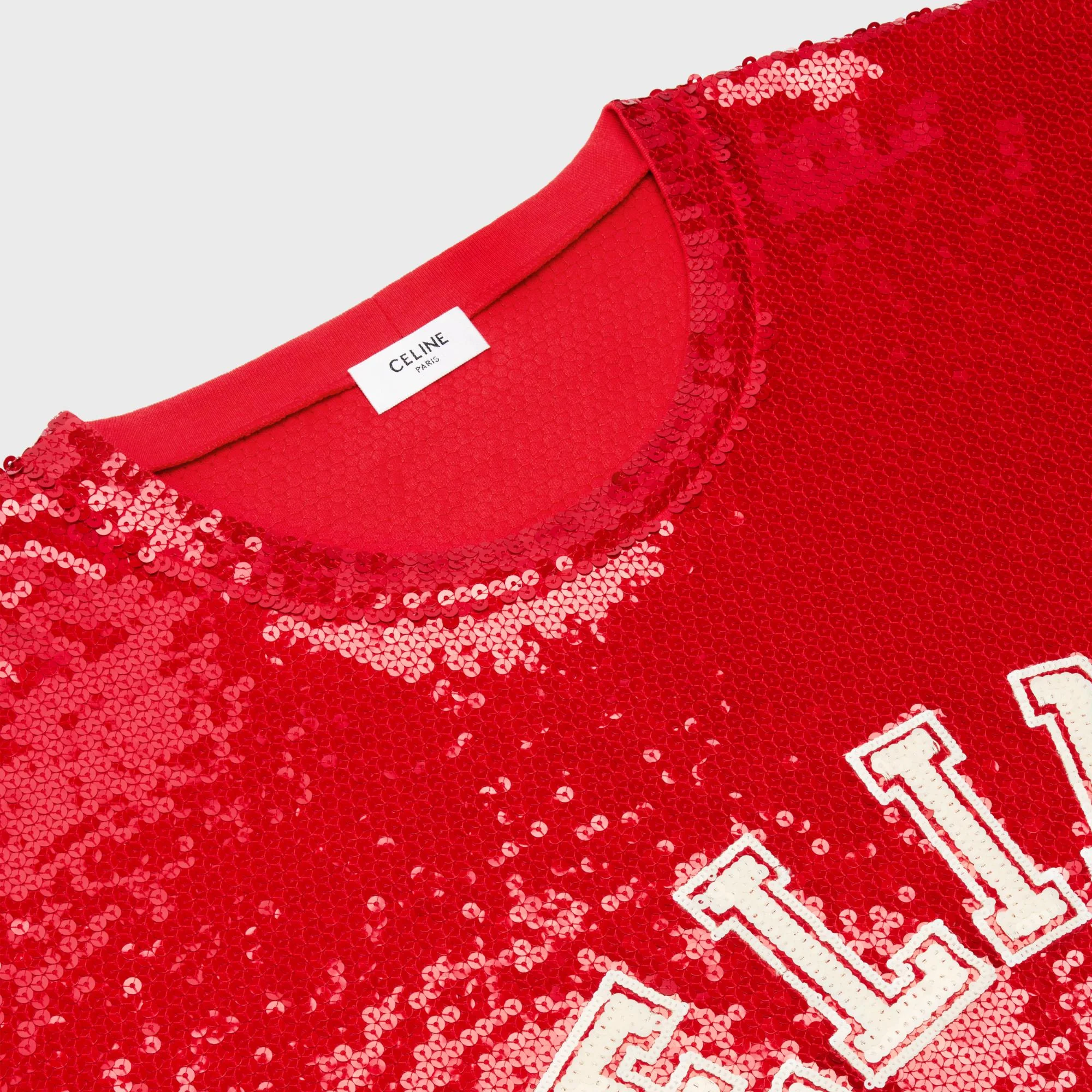 T-Shirt Brodé All Over Celine Cotton Jersey - Rouge Intense / Off White - Image 3