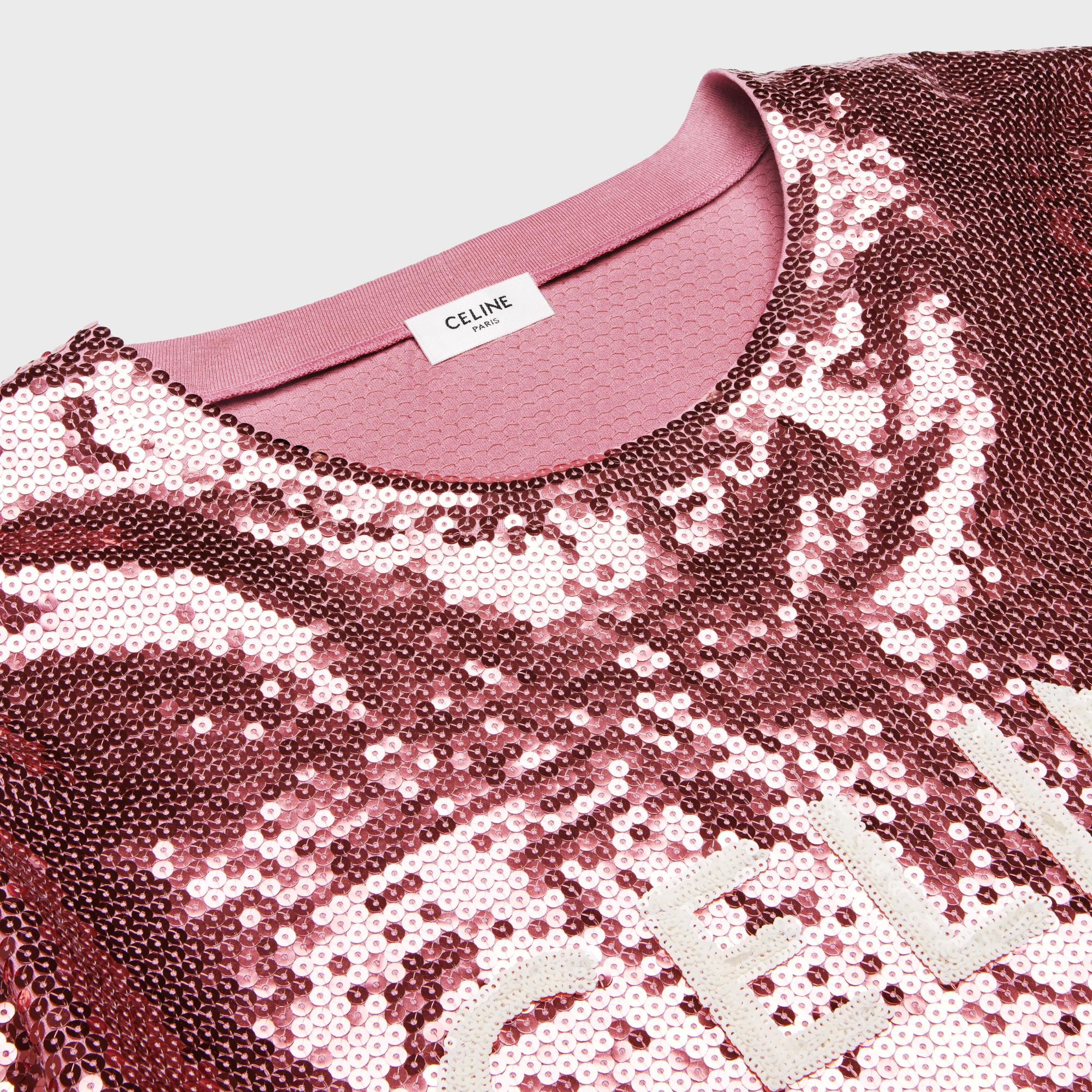 T-Shirt Brodé Celine Cotton Jersey - Rose Malabar / Off White - Image 10