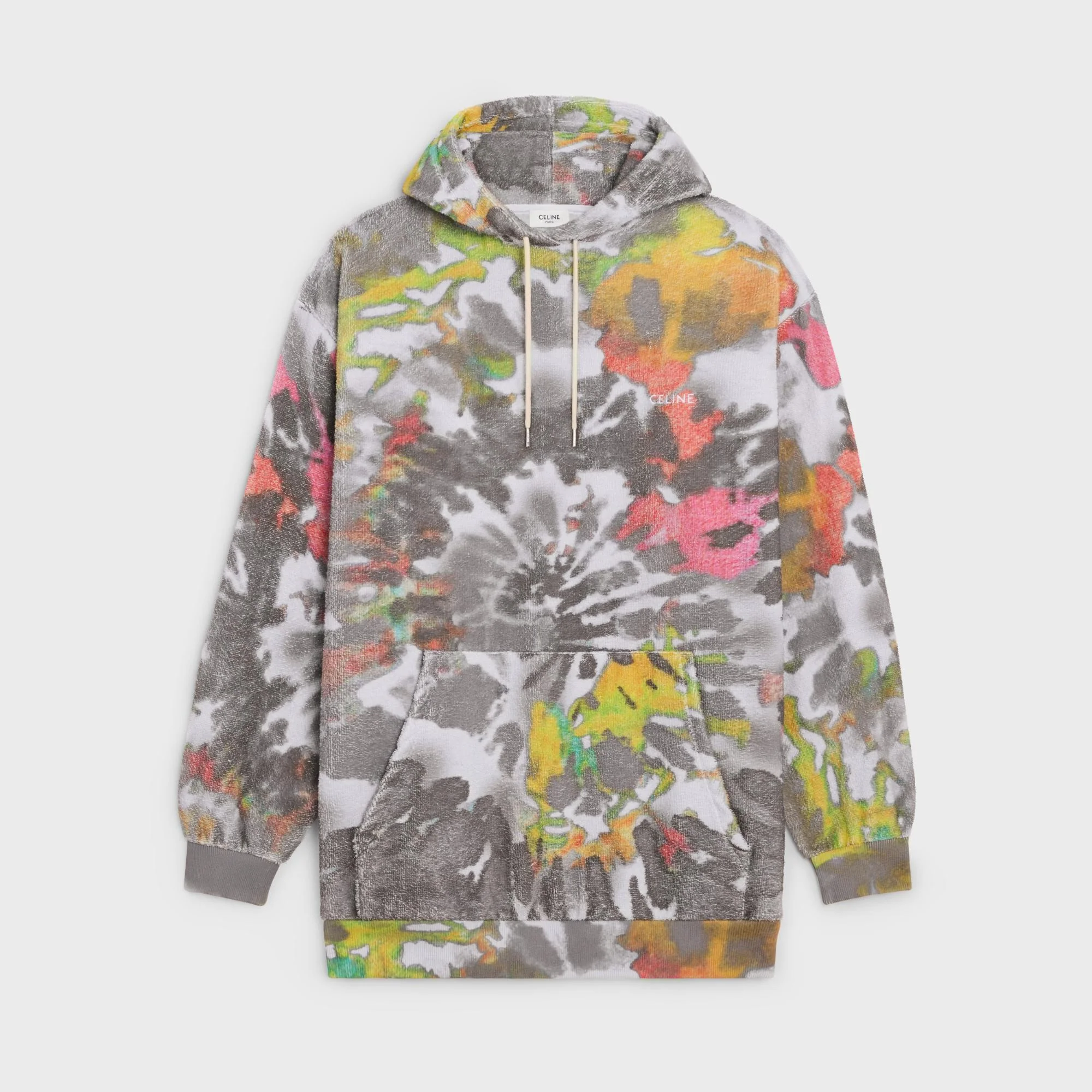 Hoodie Oversize Brode Celine Coton Eponge Tie Dye - Gris Multico / Off White