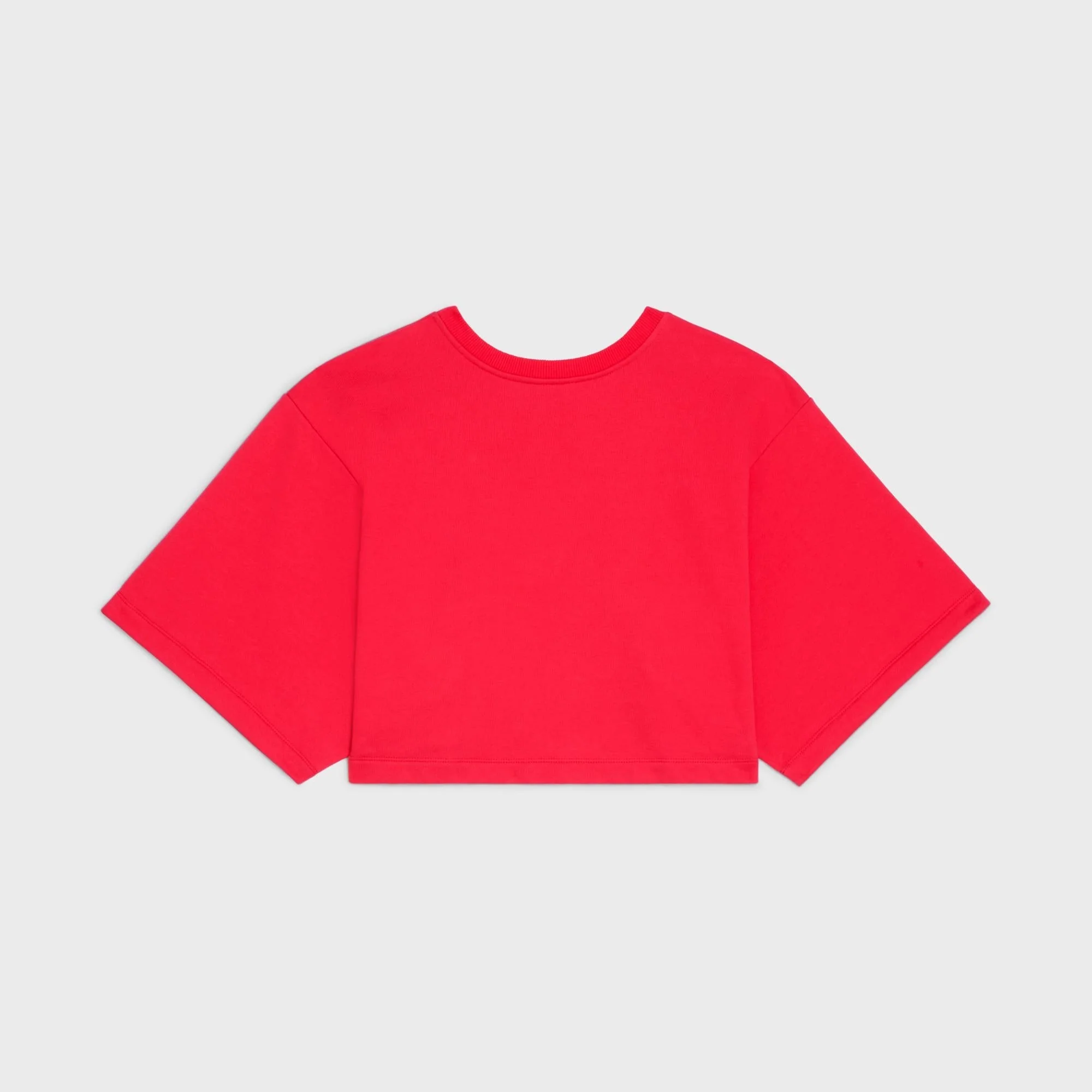 Crop Top Brodé Sequins Allover Cotton Fleece - Rouge Intense / Off White - Image 2
