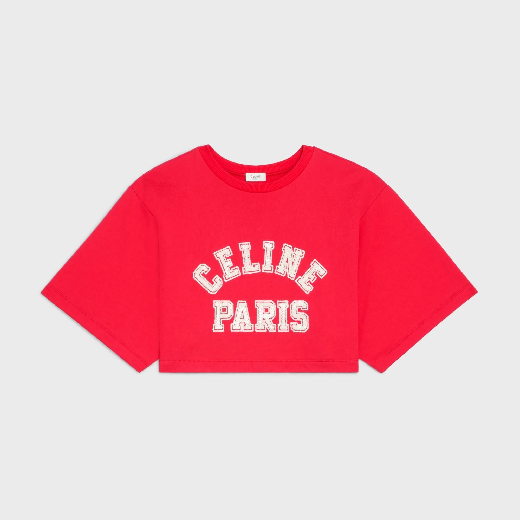 Crop Top Brodé Sequins Allover Cotton Fleece - Rouge Intense / Off White - Image 4