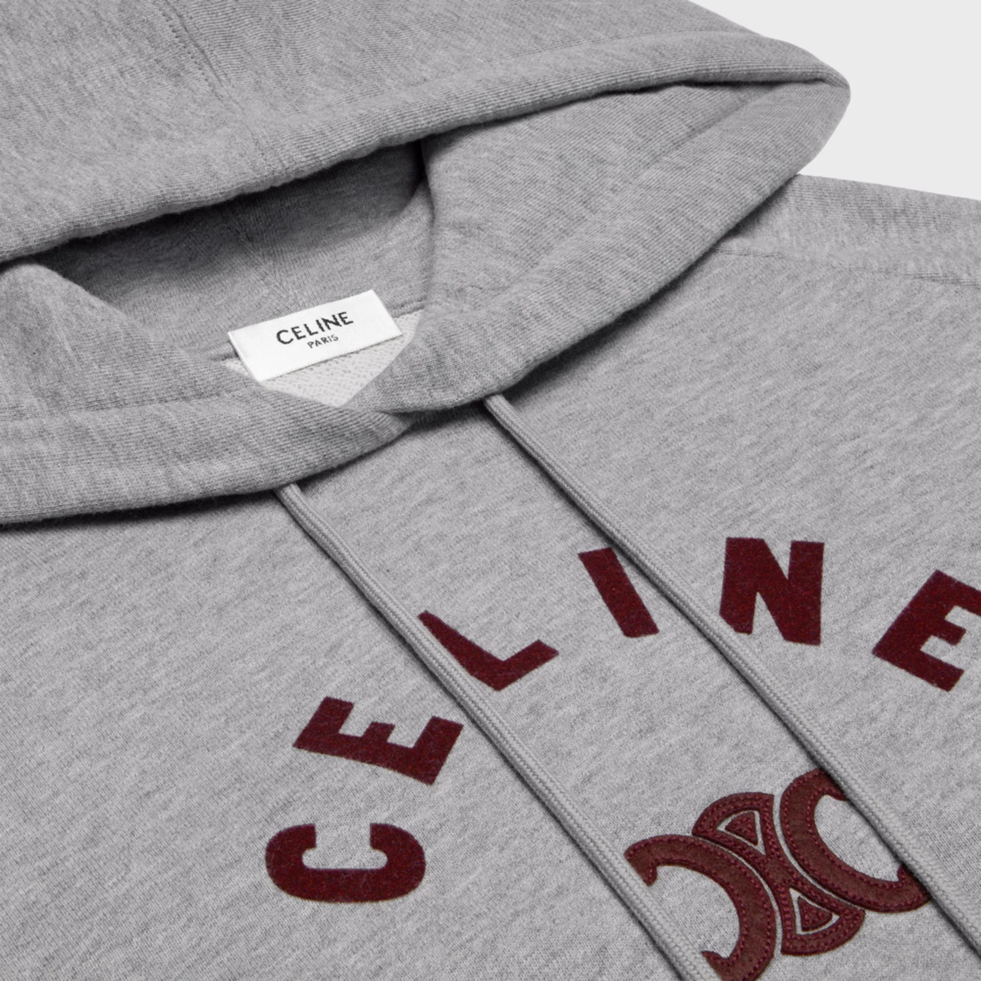 Hoodie Celine Triomphe Paris Cotton Fleece - Grey Melange / Bordeaux - Image 3
