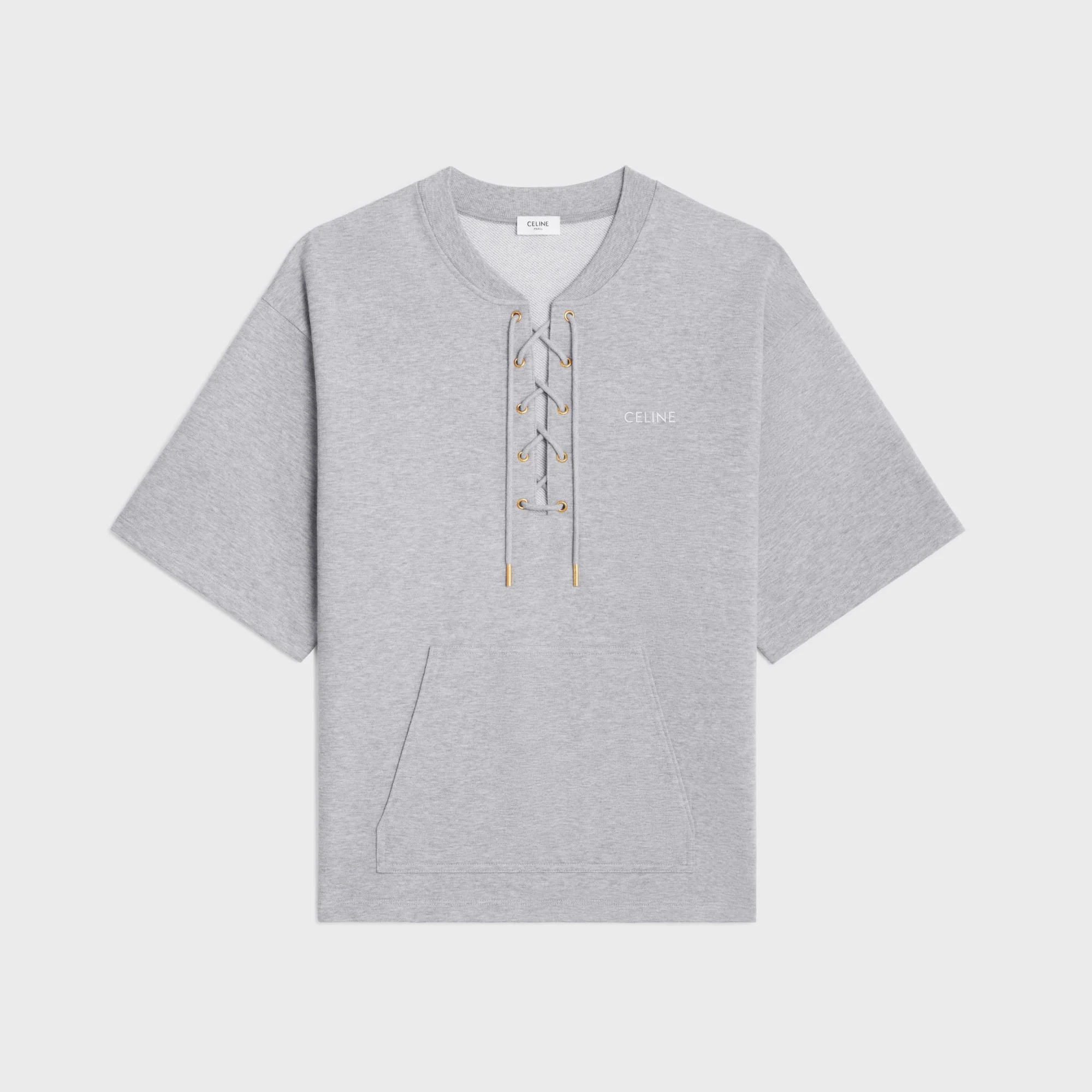 Sweat Lacets Celine Paris Molleton Coton Cashmere Cachemire - Grey Melange/Off White