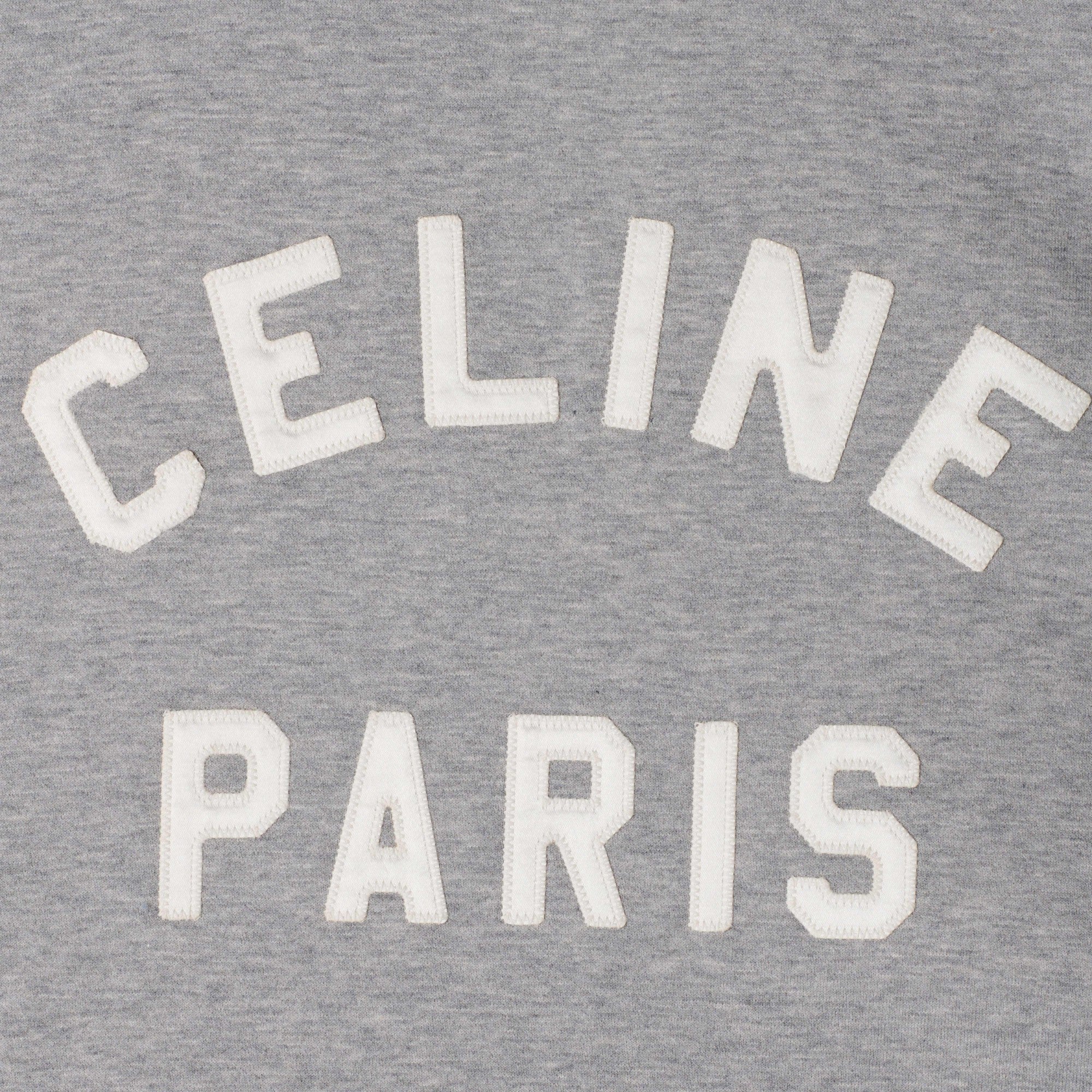Sweat Lacets Celine Paris Molleton Coton Cashmere Cachemire - Grey Melange/Off White - Image 5