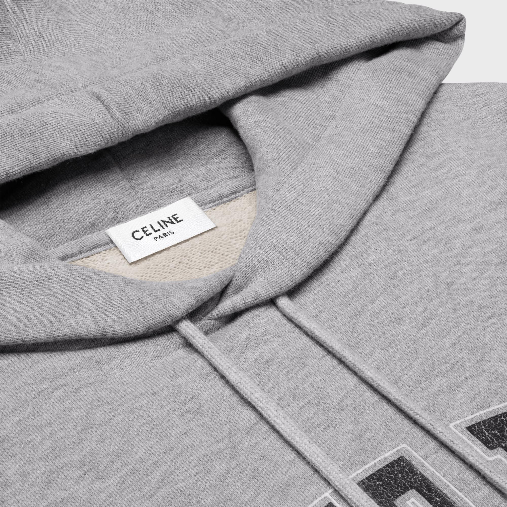 Hoodie Oversize Celine Paris Cotton Fleece - Grey Melange / Navy Stonewashe - Image 3