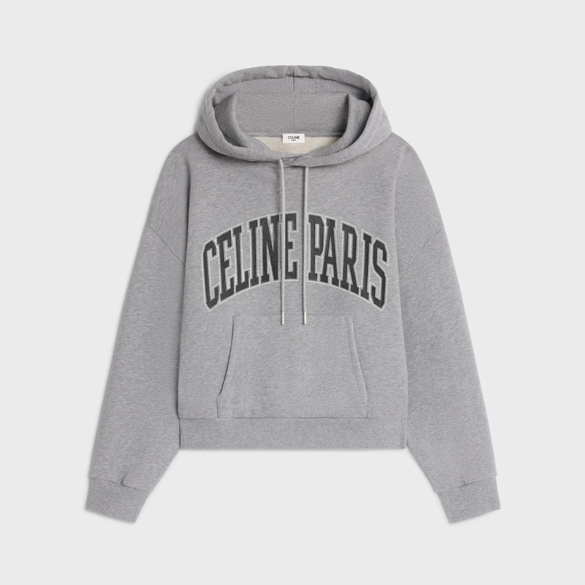 Hoodie Oversize Celine Paris Cotton Fleece - Grey Melange / Navy Stonewashe