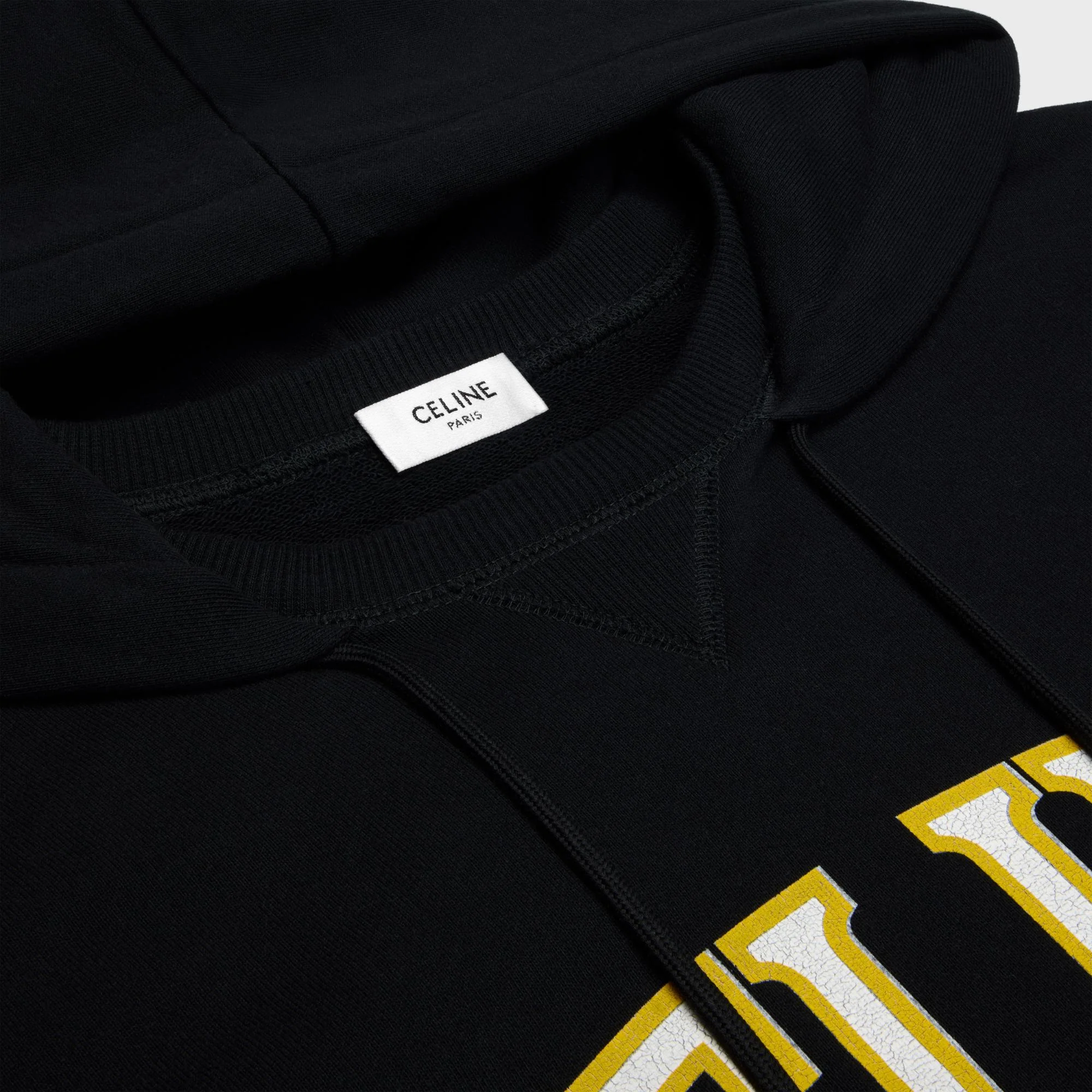 Hoodie Oversize Celine Paris Cotton Fleece - Black/Yellow/White - Image 3