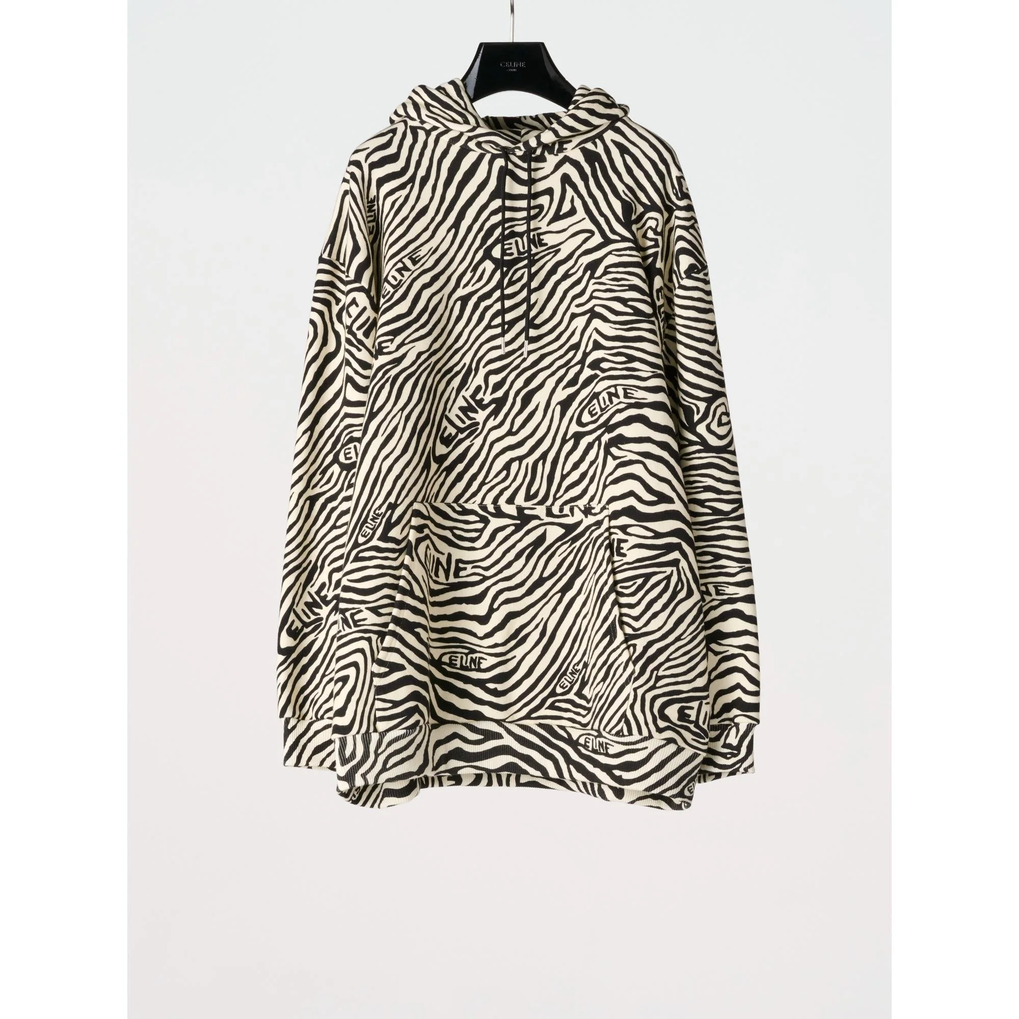 Hoodie Loose Molleton Coton Gots Zebre - Off White / Black