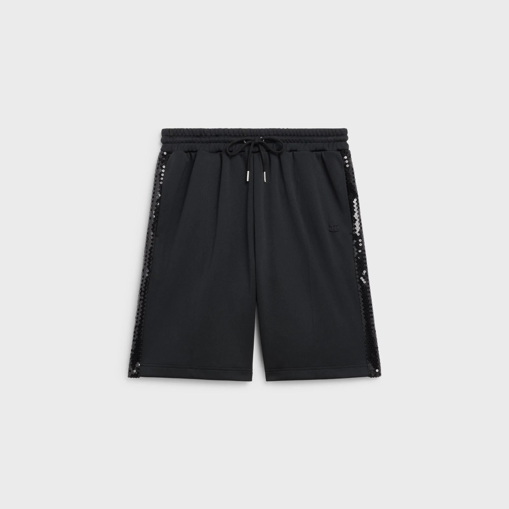 Bermuda Shorts Double-Face Jersey Droit Bandes Brodées - Black