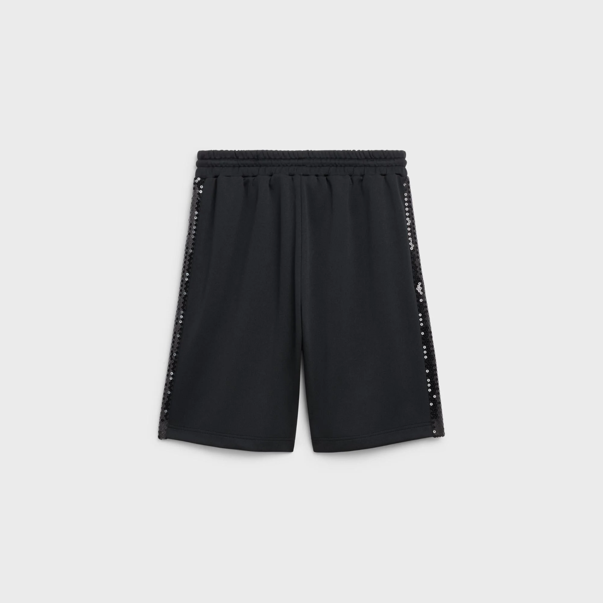 Bermuda Shorts Double-Face Jersey Droit Bandes Brodées - Black - Image 3