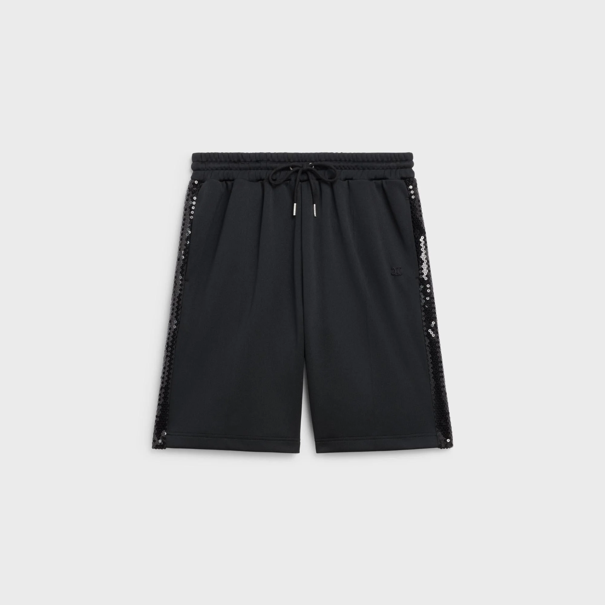 Bermuda Shorts Double-Face Jersey Droit Bandes Brodées - Black - Image 6