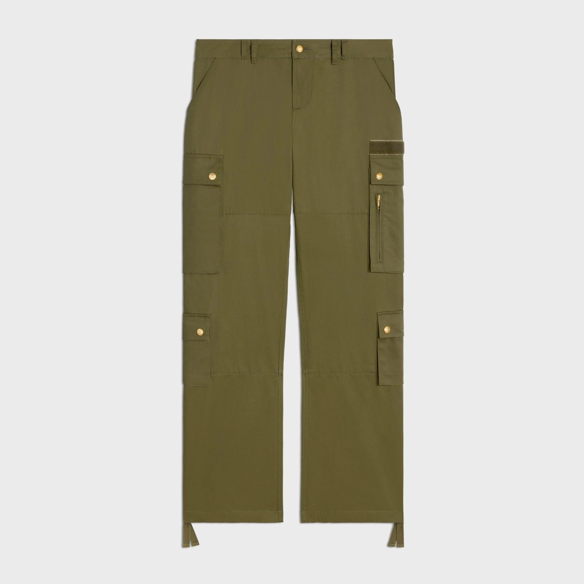 Pants Cargo Cotton And Linen Gabardine Pantalon - Kaki Militaire