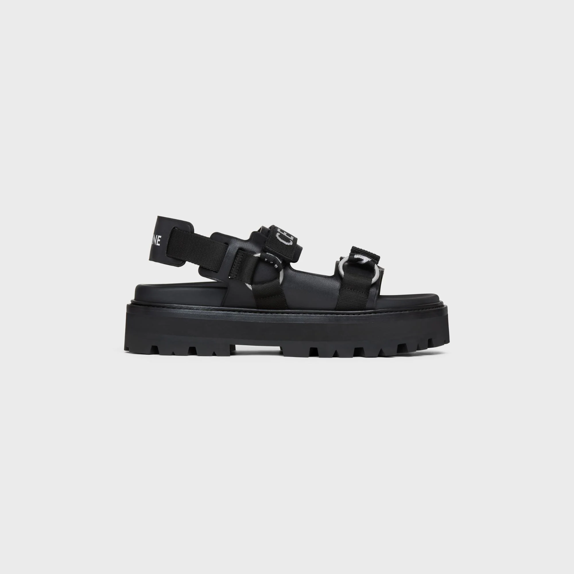 Celine Bulky Outdoor Sandal 45 Calfskin & "Celine" Jacquard - Black