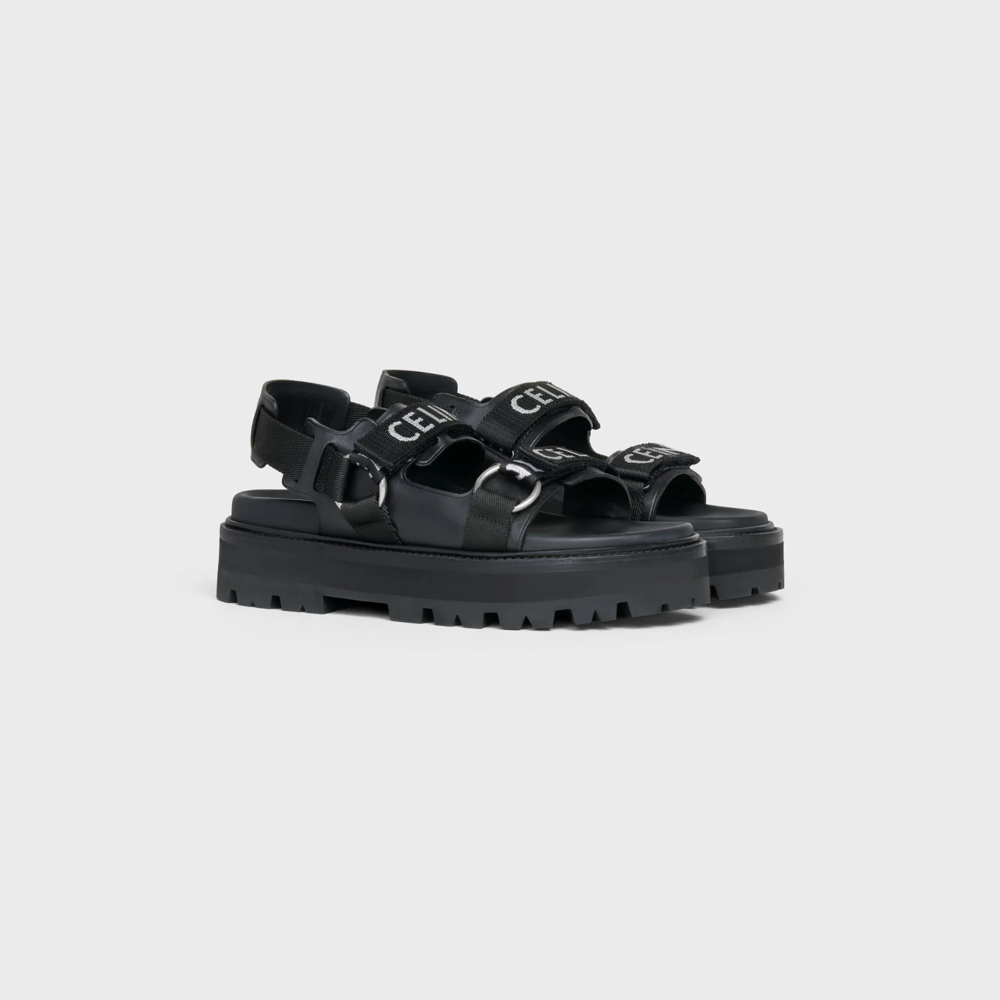 Celine Bulky Outdoor Sandal 45 Calfskin & "Celine" Jacquard - Black - Image 2
