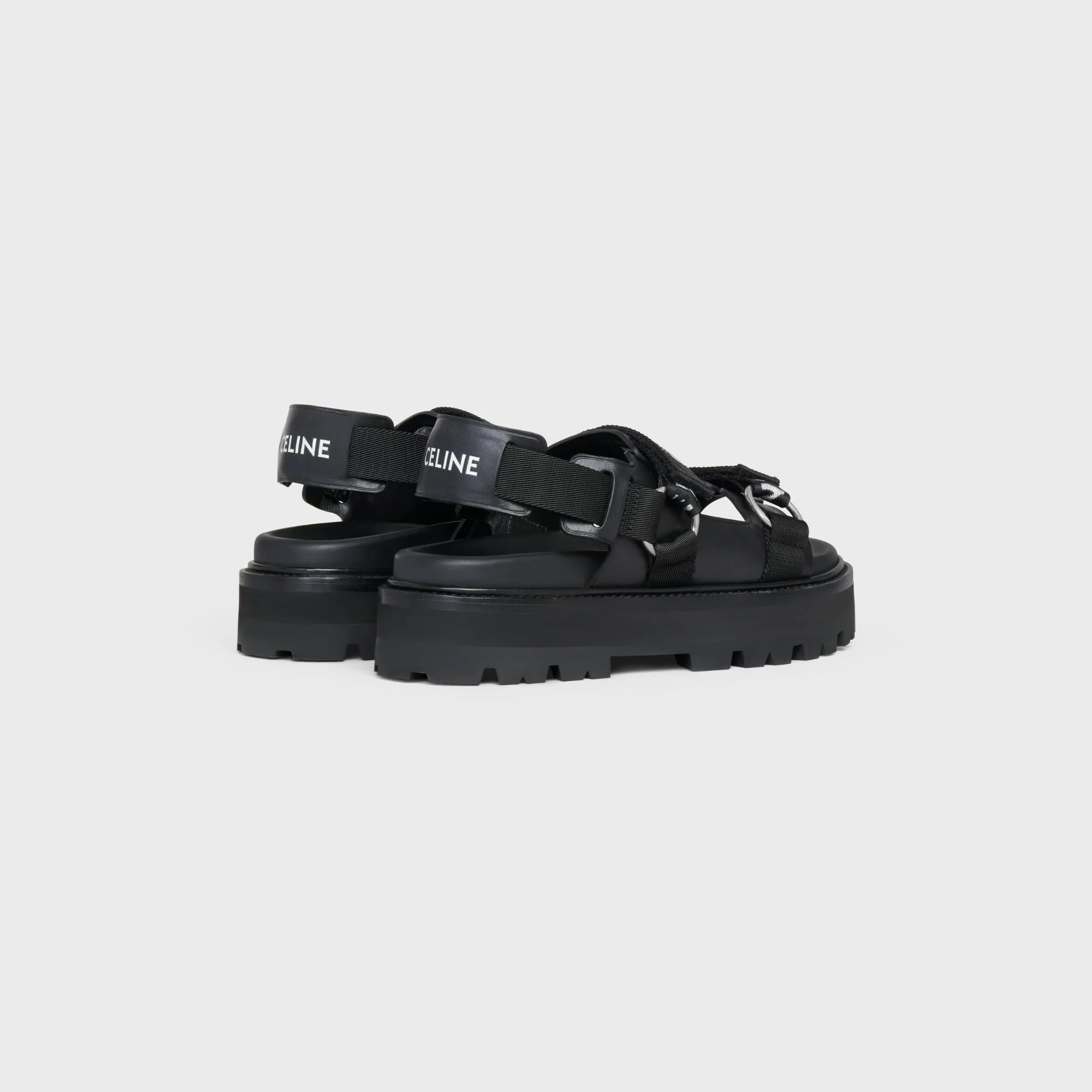 Celine Bulky Outdoor Sandal 45 Calfskin & "Celine" Jacquard - Black - Image 3
