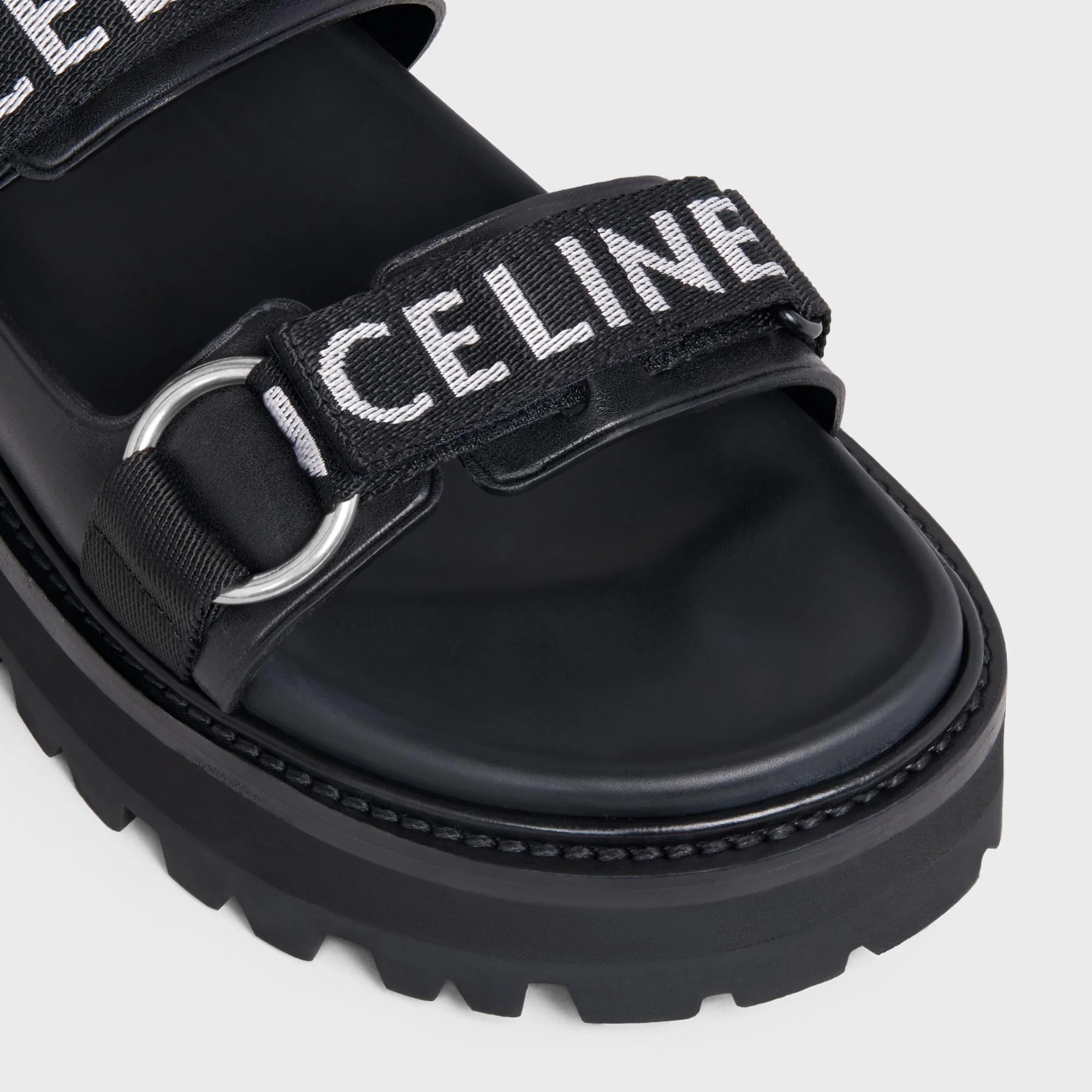 Celine Bulky Outdoor Sandal 45 Calfskin & "Celine" Jacquard - Black - Image 4