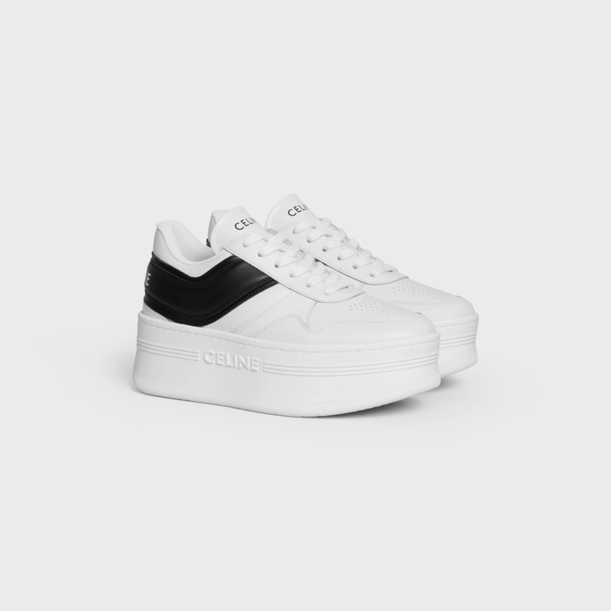 Block Sneakers Wedge Sneaker 50 Calfskin - Optic White/Black/Optic White - Image 2