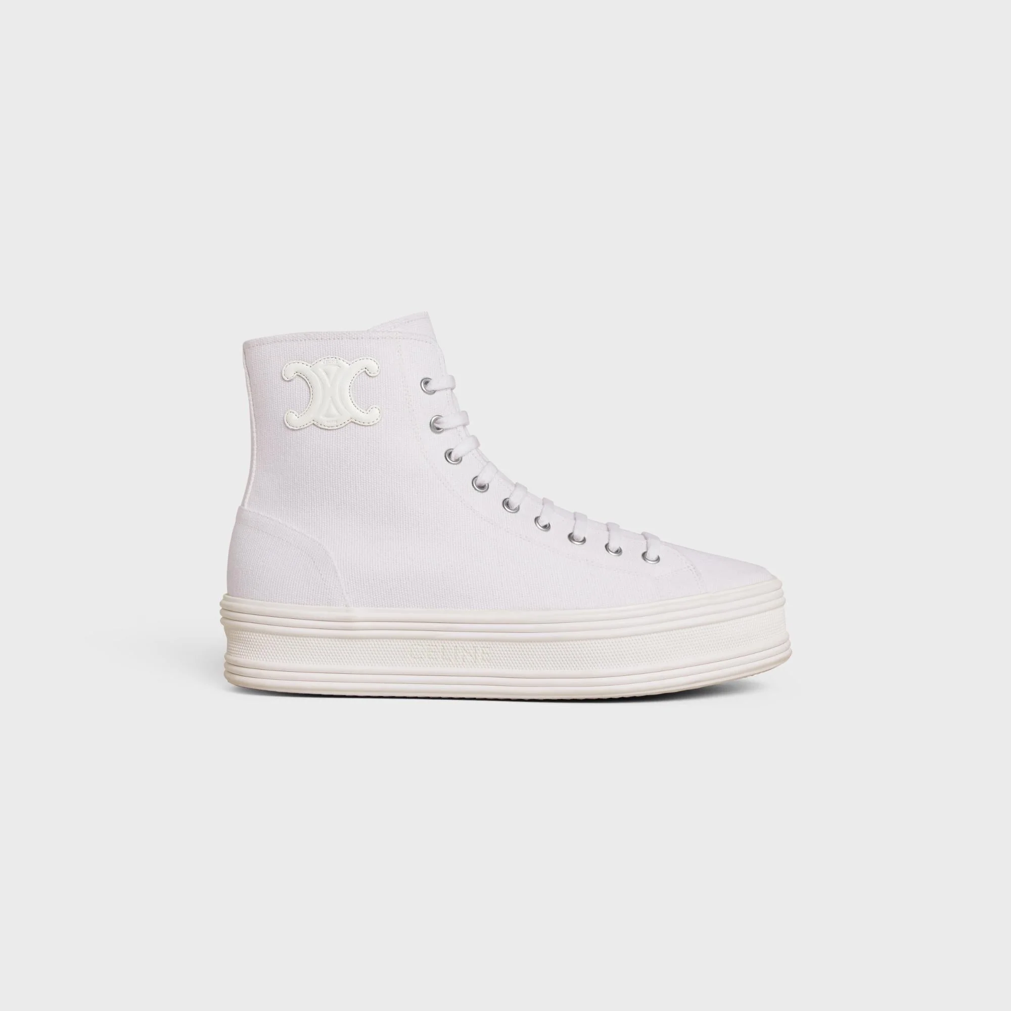 Jane Sneakers High Lace-Up Sneaker W/ Triomp Canvas & Calfskin - Optic White