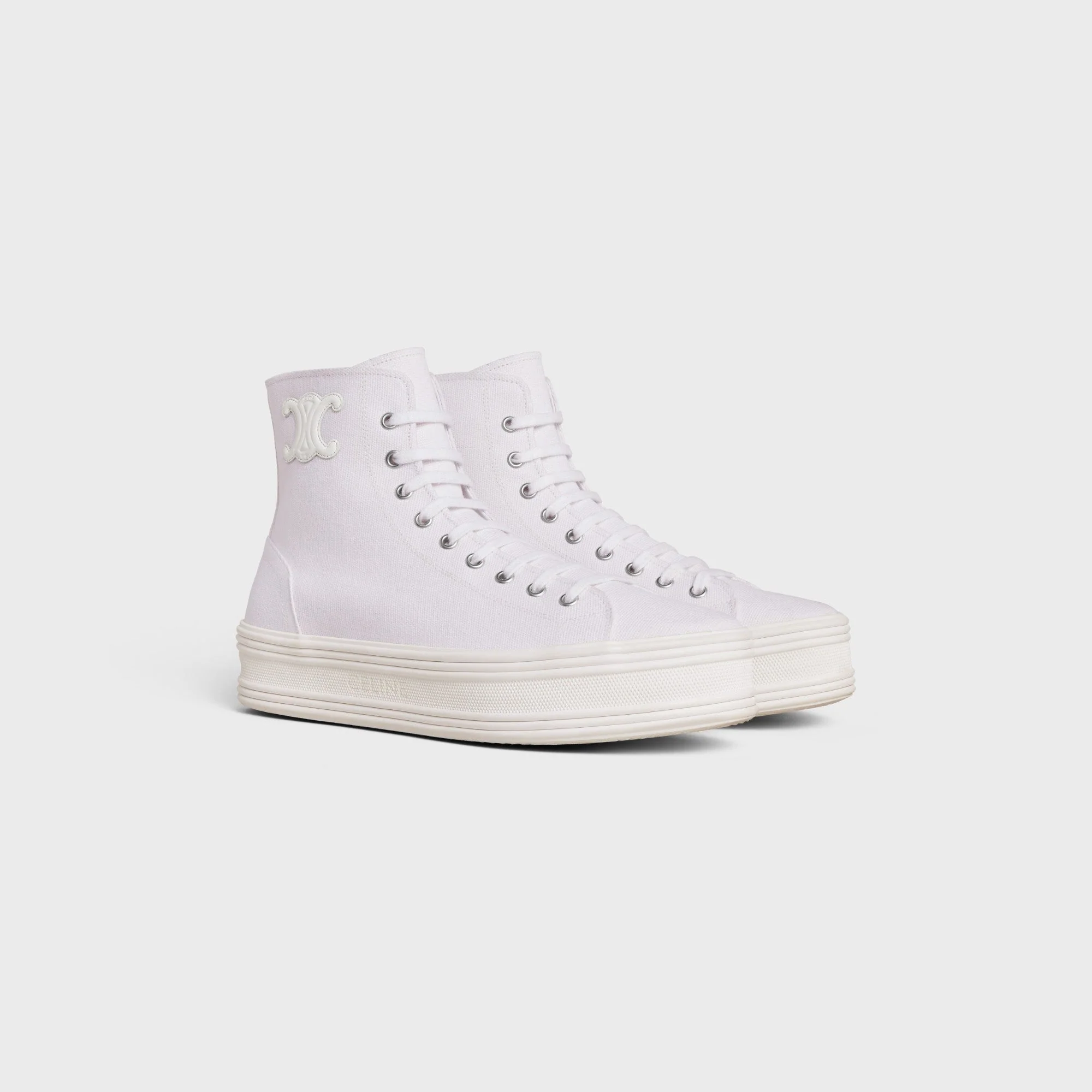 Jane Sneakers High Lace-Up Sneaker W/ Triomp Canvas & Calfskin - Optic White - Image 3