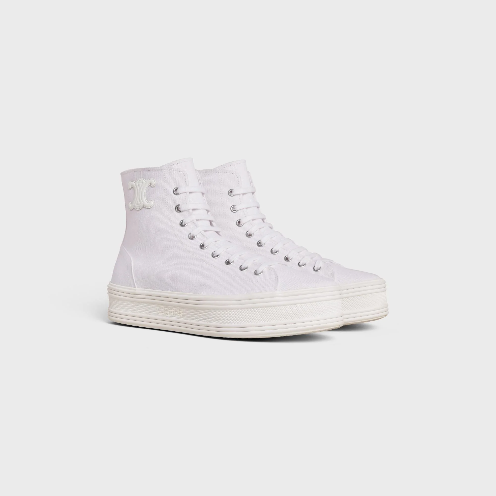 Jane Sneakers High Lace-Up Sneaker W/ Triomp Canvas & Calfskin - Optic White - Image 4