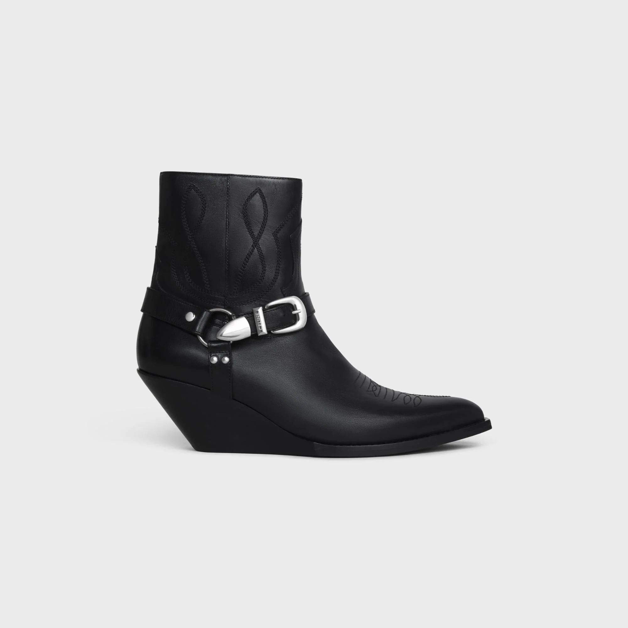 Celine Moon Zipped Boot W/ Harness 70 Calfskin - Black