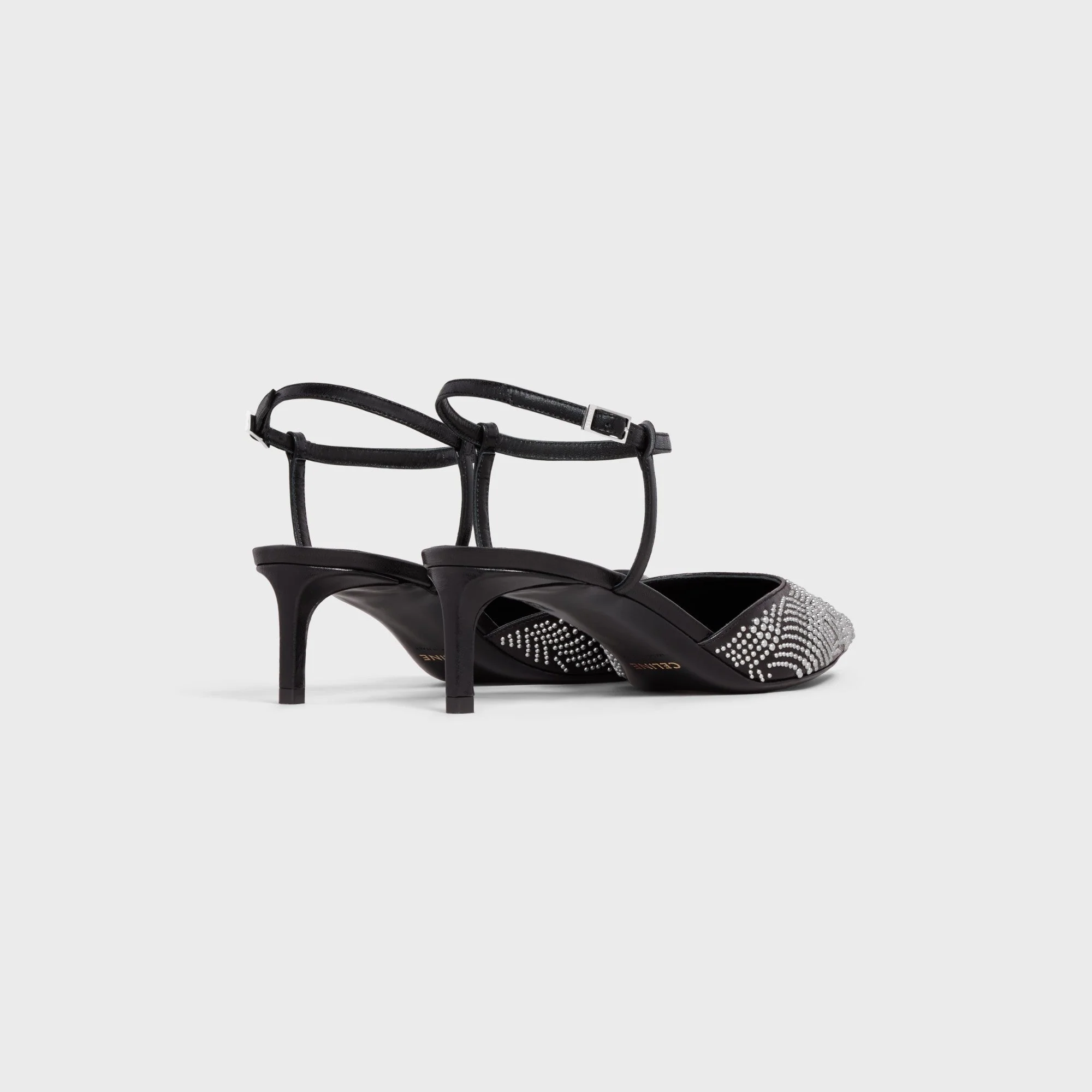 Celine Kitten Strap Pump W/ Studs 50 Kidskin - Black - Image 5
