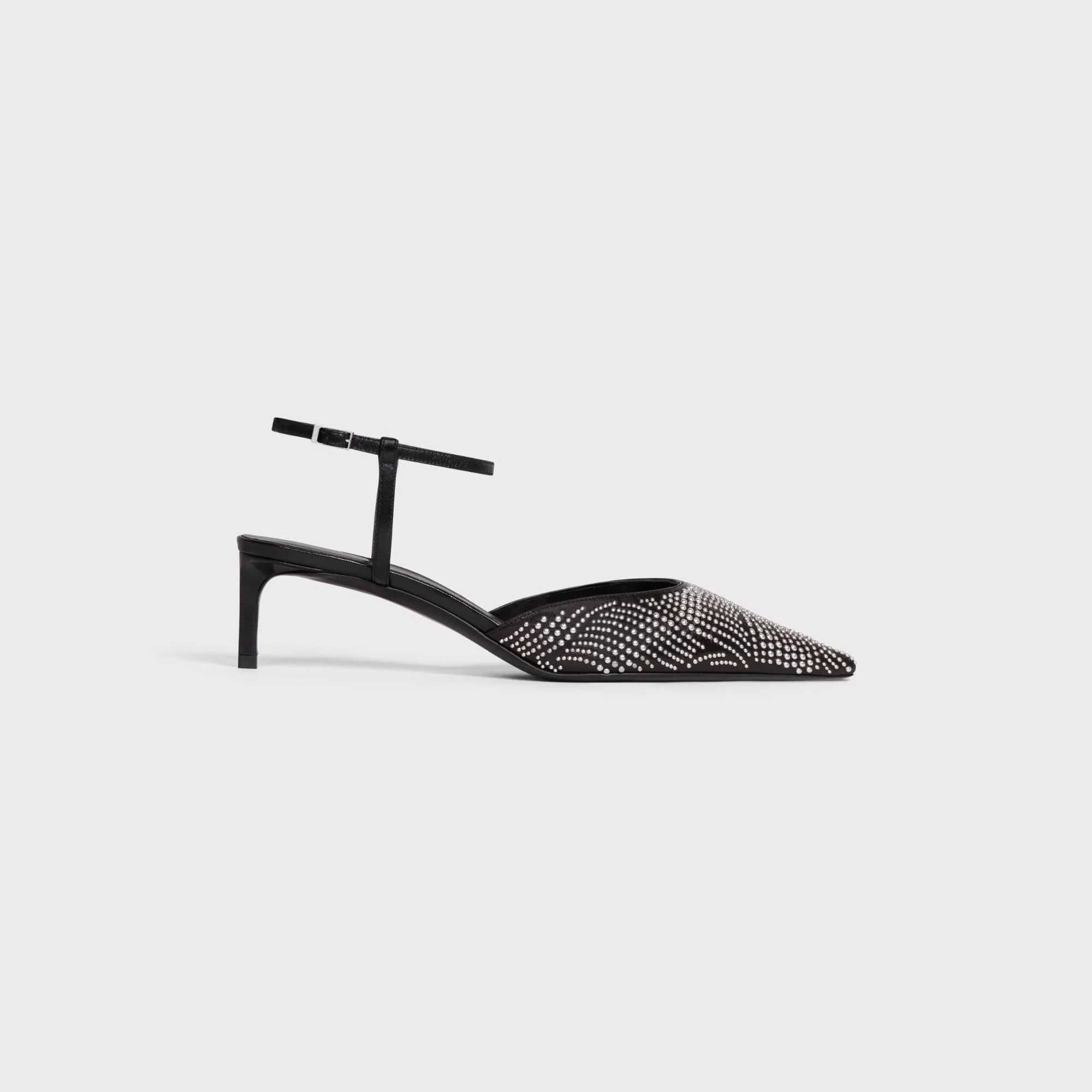 Celine Kitten Strap Pump W/ Studs 50 Kidskin - Black