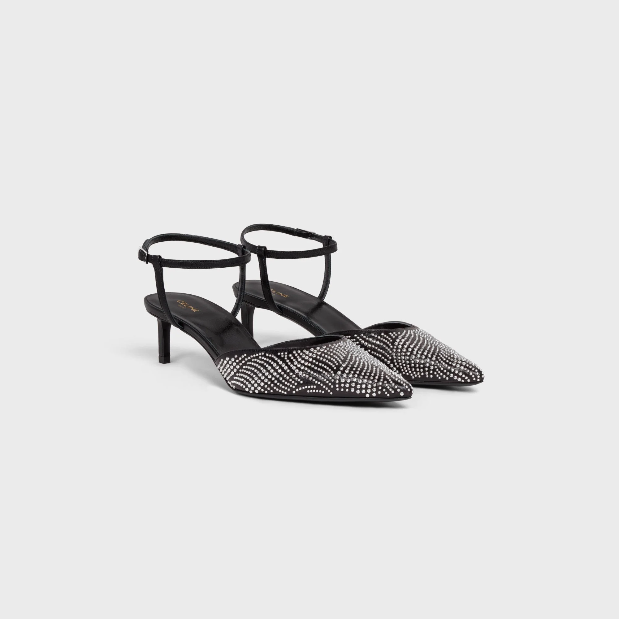 Celine Kitten Strap Pump W/ Studs 50 Kidskin - Black - Image 3
