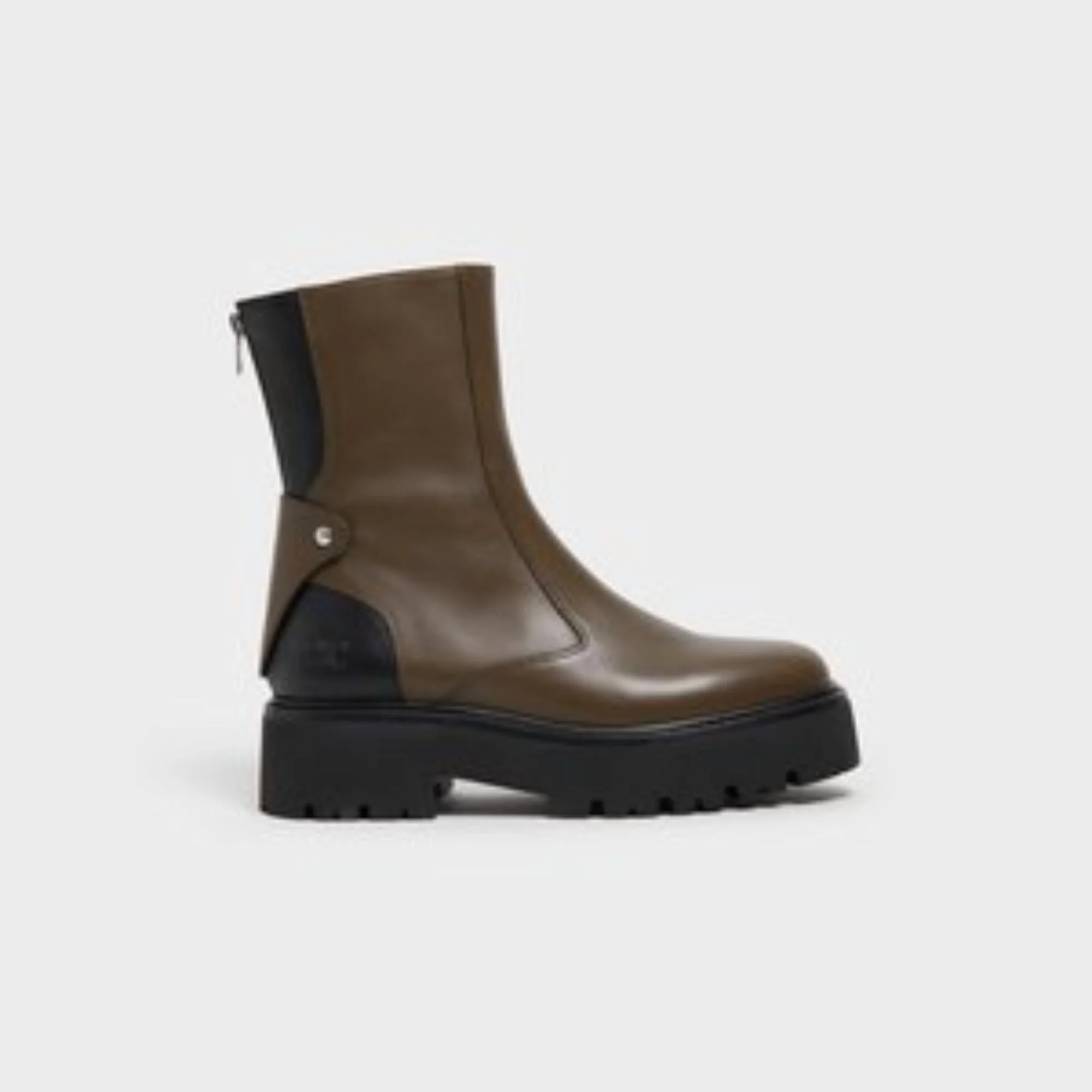 Celine Bulky Zipped Boot W/ Triomphe 45 Calfskin - Khaki/ Black