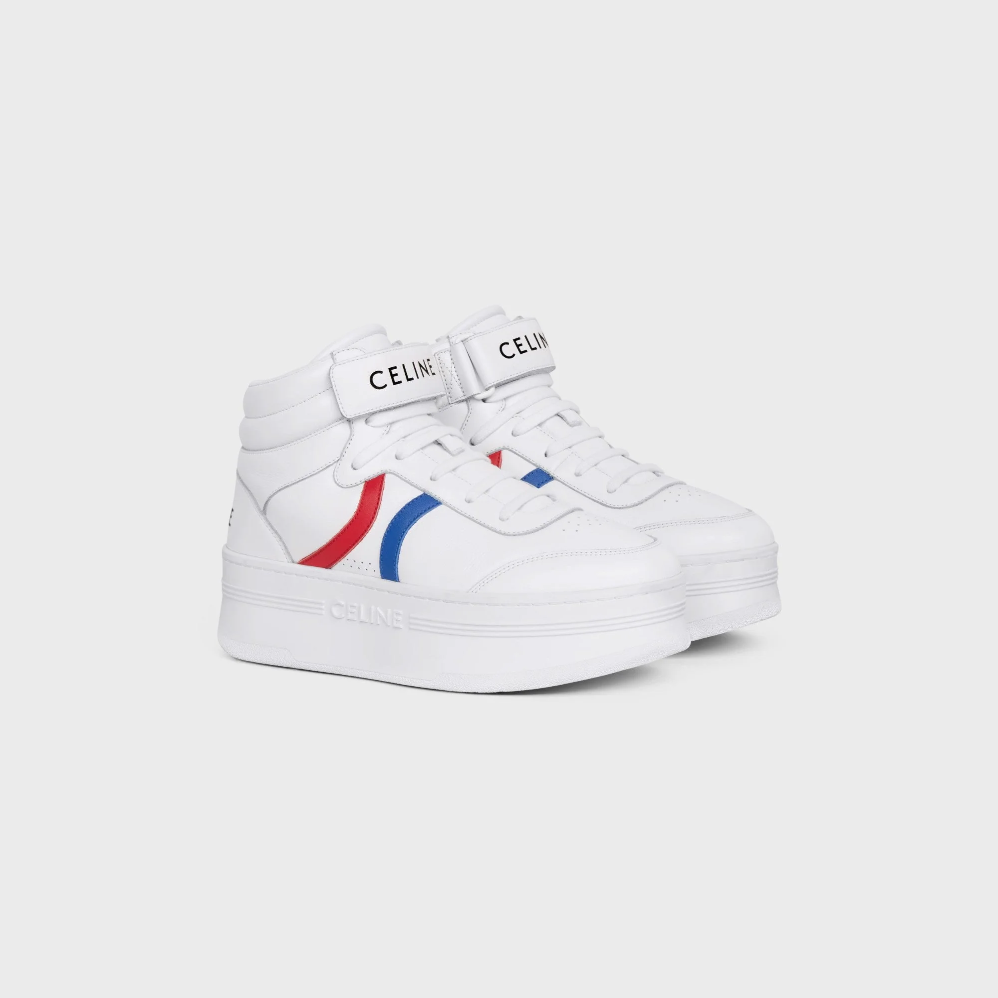 Block Sneakers Mid Lace-Up Sneaker W/ Scratch Calfskin - Optic White/Red/Blue - Image 3